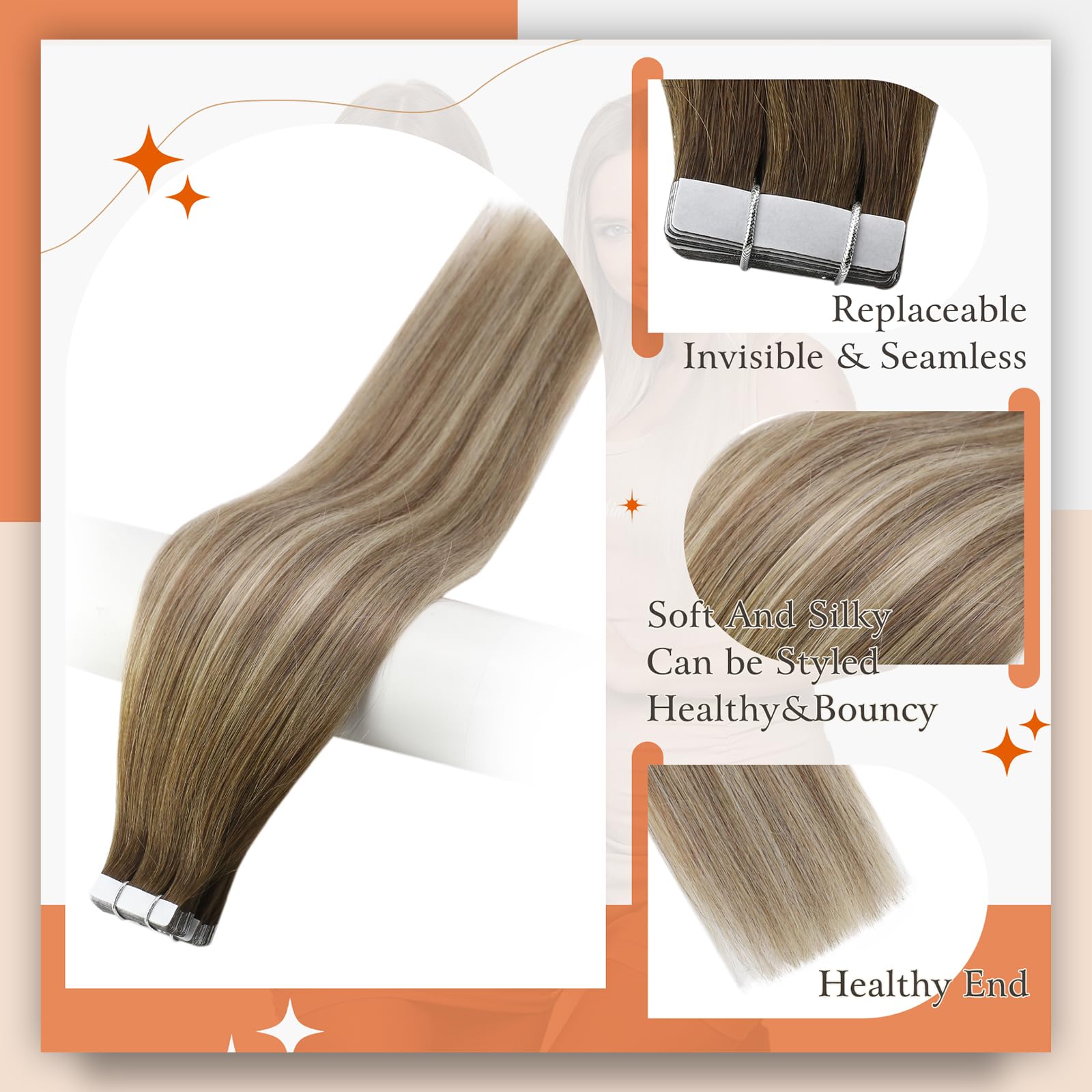 Foto 3 pulgar | Extensiones De Cabello Humano Remy Con Cinta Adhesiva Full Shine De 40 Cm - Venta Internacional.