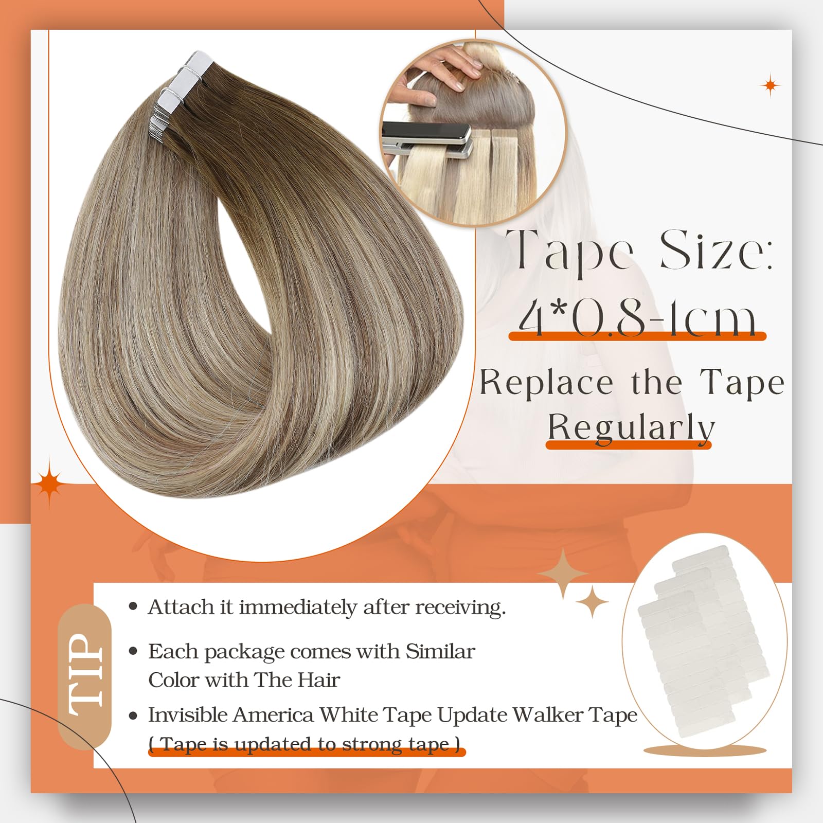 Foto 5 pulgar | Extensiones De Cabello Humano Remy Con Cinta Adhesiva Full Shine De 40 Cm - Venta Internacional.
