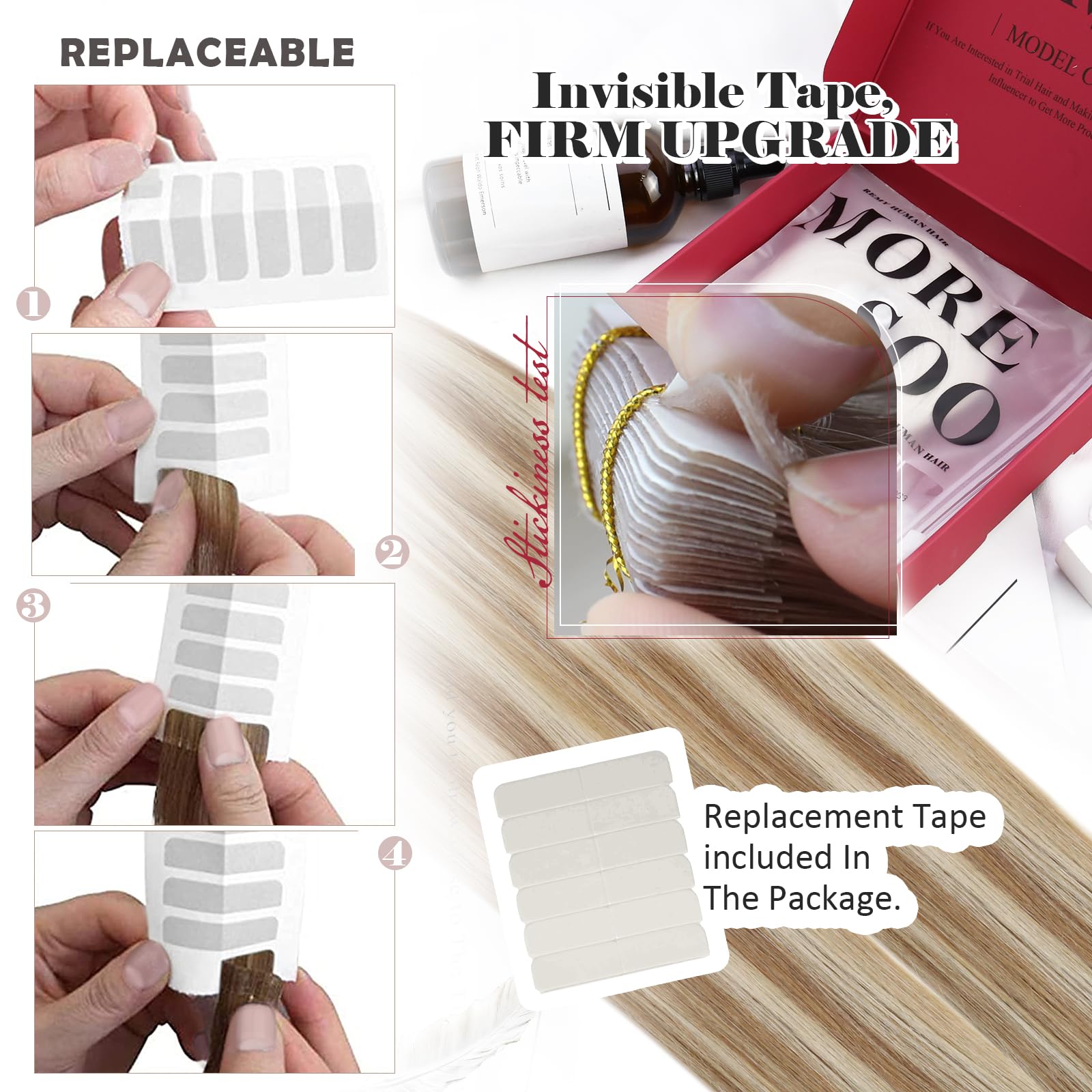 Foto 5 pulgar | Extensiones De Cabello Humano Moresoo Con Cinta Adhesiva, 40 Unidades, 100 G, 40 Cm - Venta Internacional.