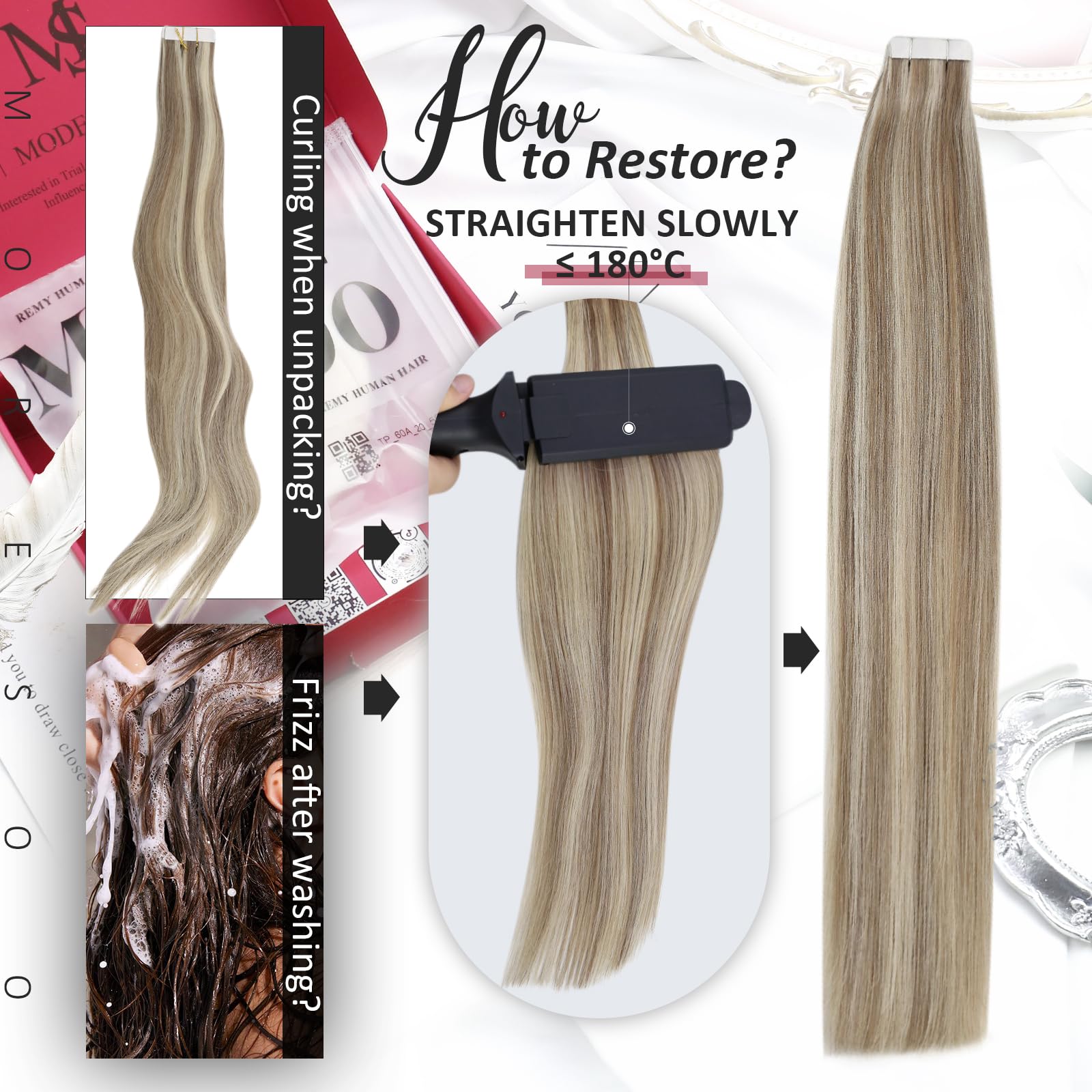 Foto 6 pulgar | Extensiones De Cabello Humano Moresoo Con Cinta Adhesiva, 35 Cm, Color Marrón Claro - Venta Internacional.
