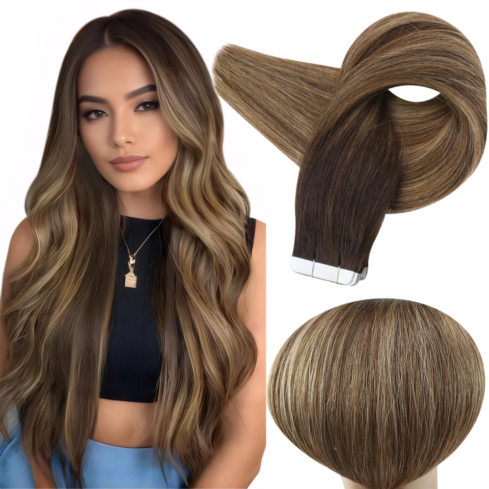 Foto 1 | Extensiones De Cabello Humano Con Cinta Adhesiva Full Shine, 22 Cm, 50 G - Venta Internacional.