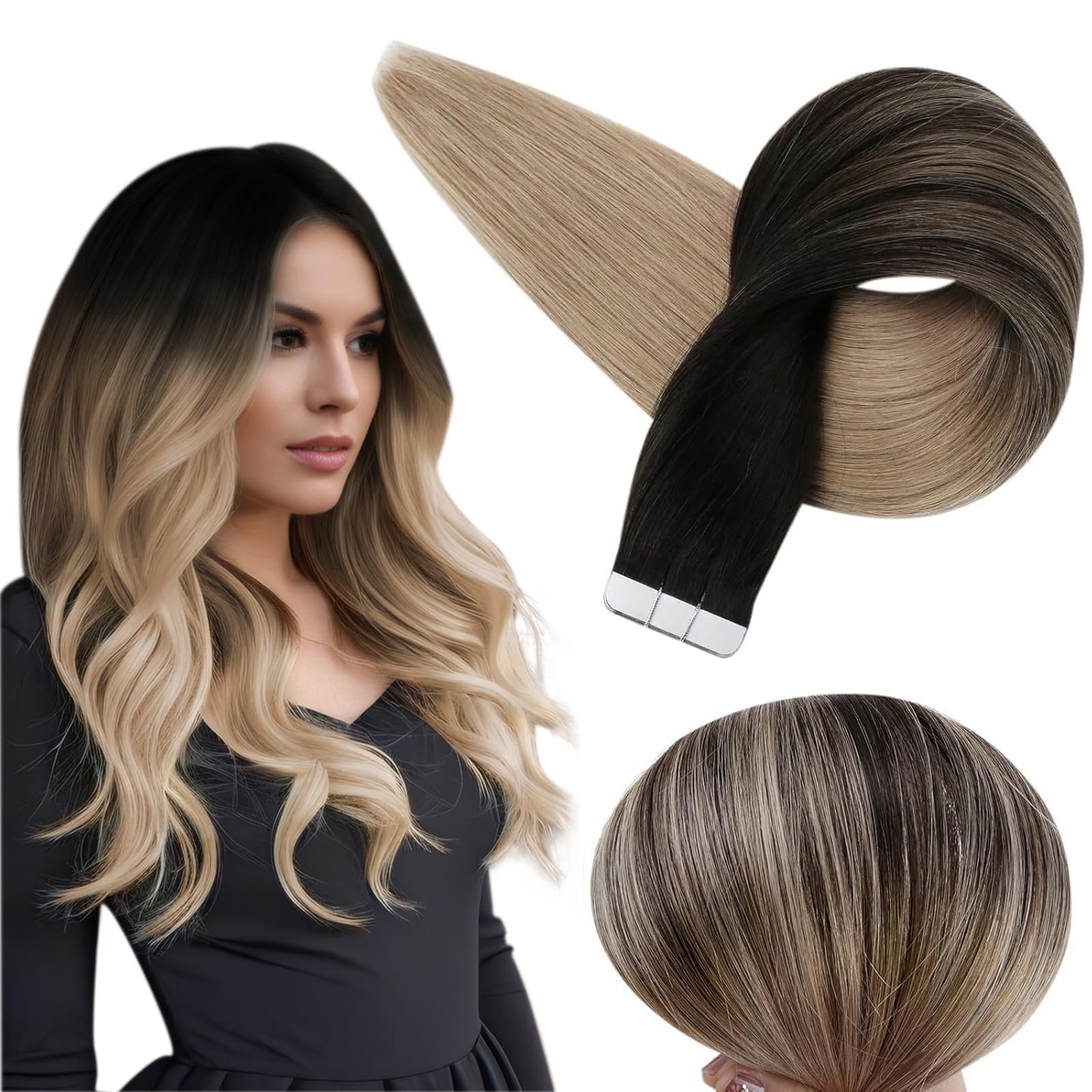Foto 2 pulgar | Extensiones De Cabello Con Cinta Adhesiva, Color Negro, Degradado, Rubio Ceniza - Venta Internacional.