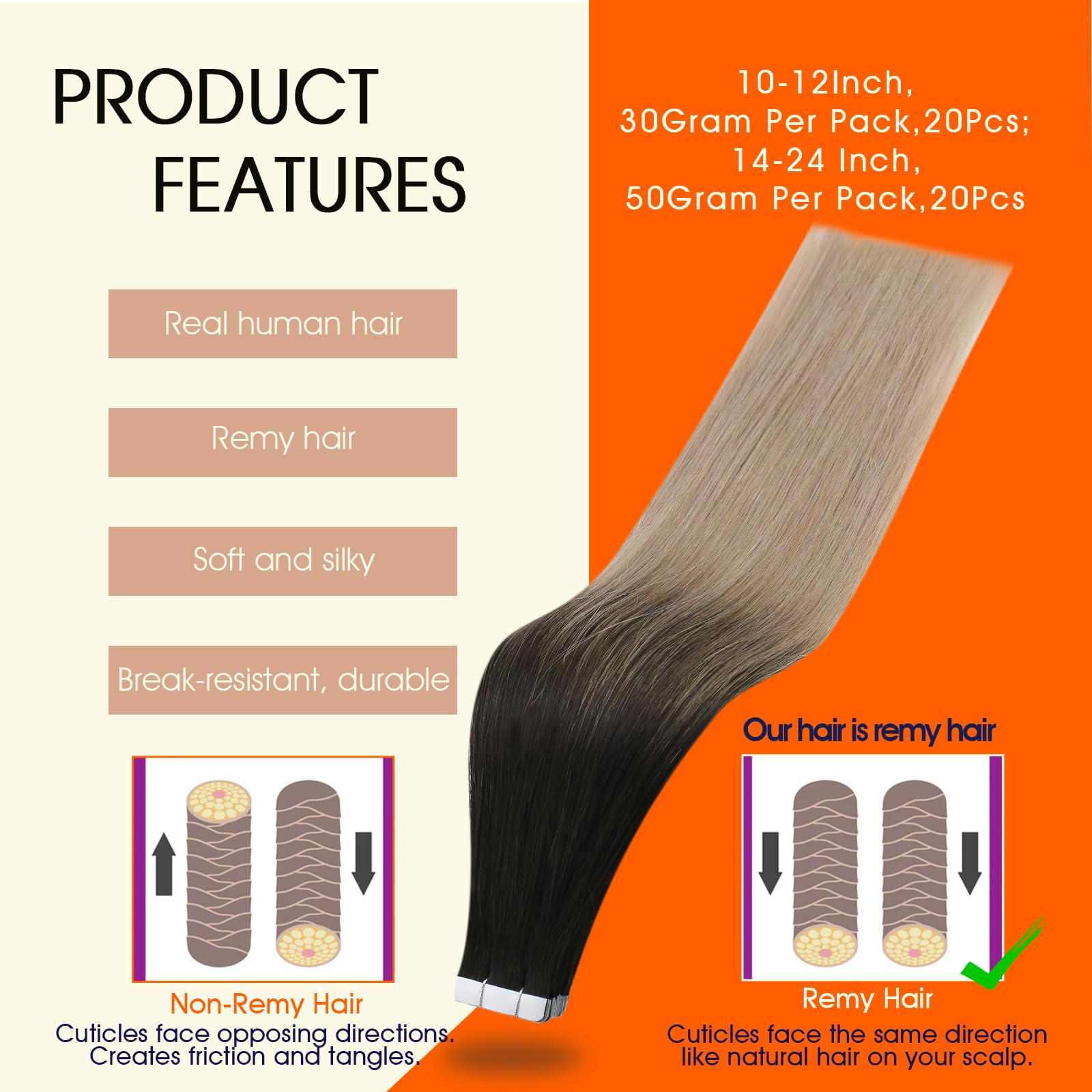 Foto 3 pulgar | Extensiones De Cabello Con Cinta Adhesiva, Color Negro, Degradado, Rubio Ceniza - Venta Internacional.
