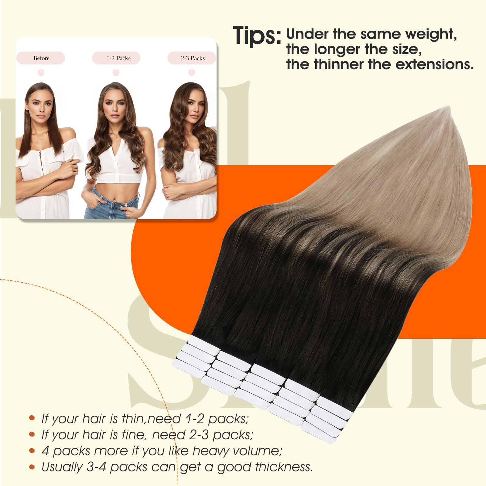 Foto 4 pulgar | Extensiones De Cabello Con Cinta Adhesiva, Color Negro, Degradado, Rubio Ceniza - Venta Internacional.