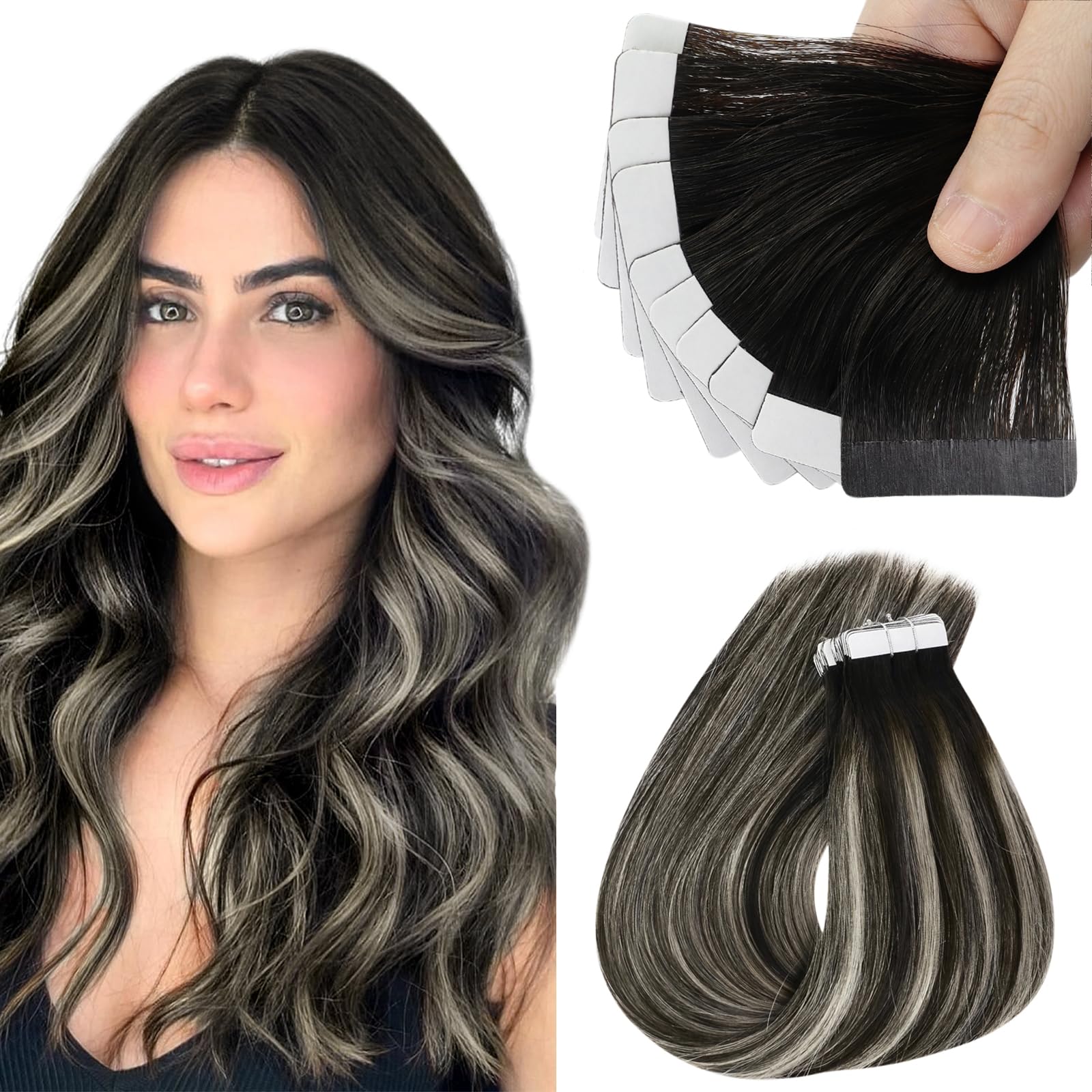 Foto 2 pulgar | Extensiones De Cabello Con Cinta Adhesiva Sunny Hair De Negro Degradado A Gris Plateado - Venta Internacional.