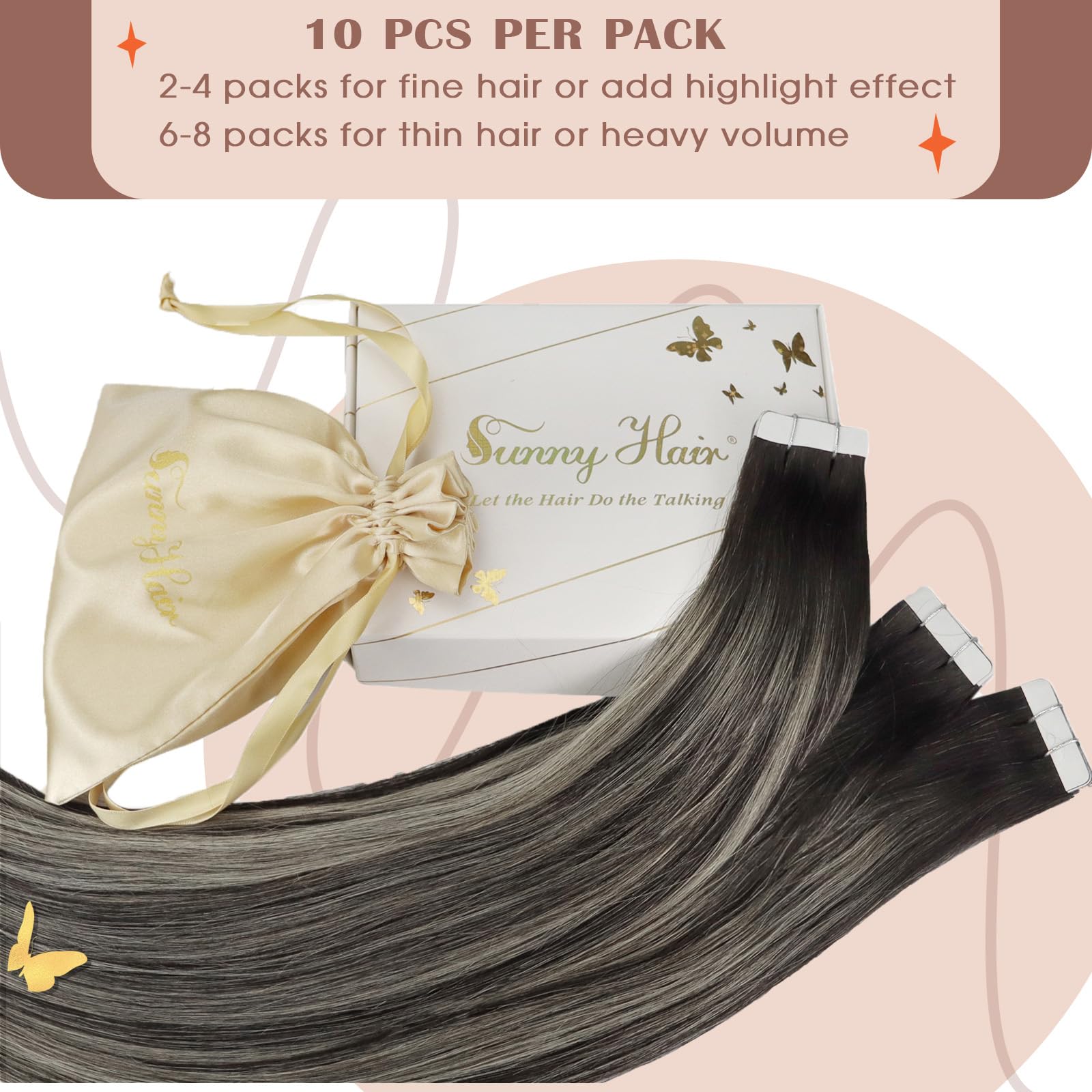 Foto 4 pulgar | Extensiones De Cabello Con Cinta Adhesiva Sunny Hair De Negro Degradado A Gris Plateado - Venta Internacional.