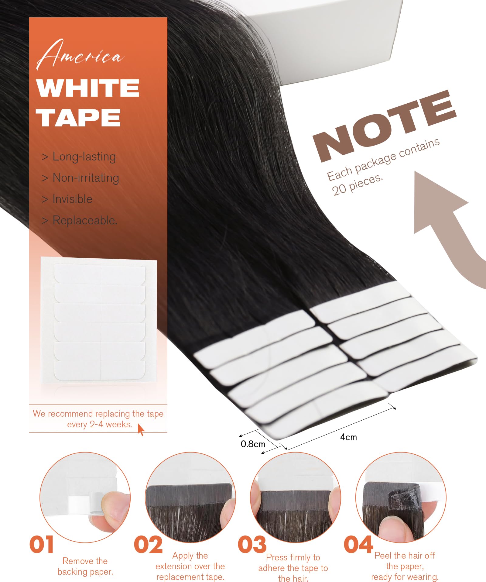Foto 4 pulgar | Extensiones De Cabello Humano Con Cinta Adhesiva Sunny Hair Black, 50 G, 20 Pulgadas - Venta Internacional.