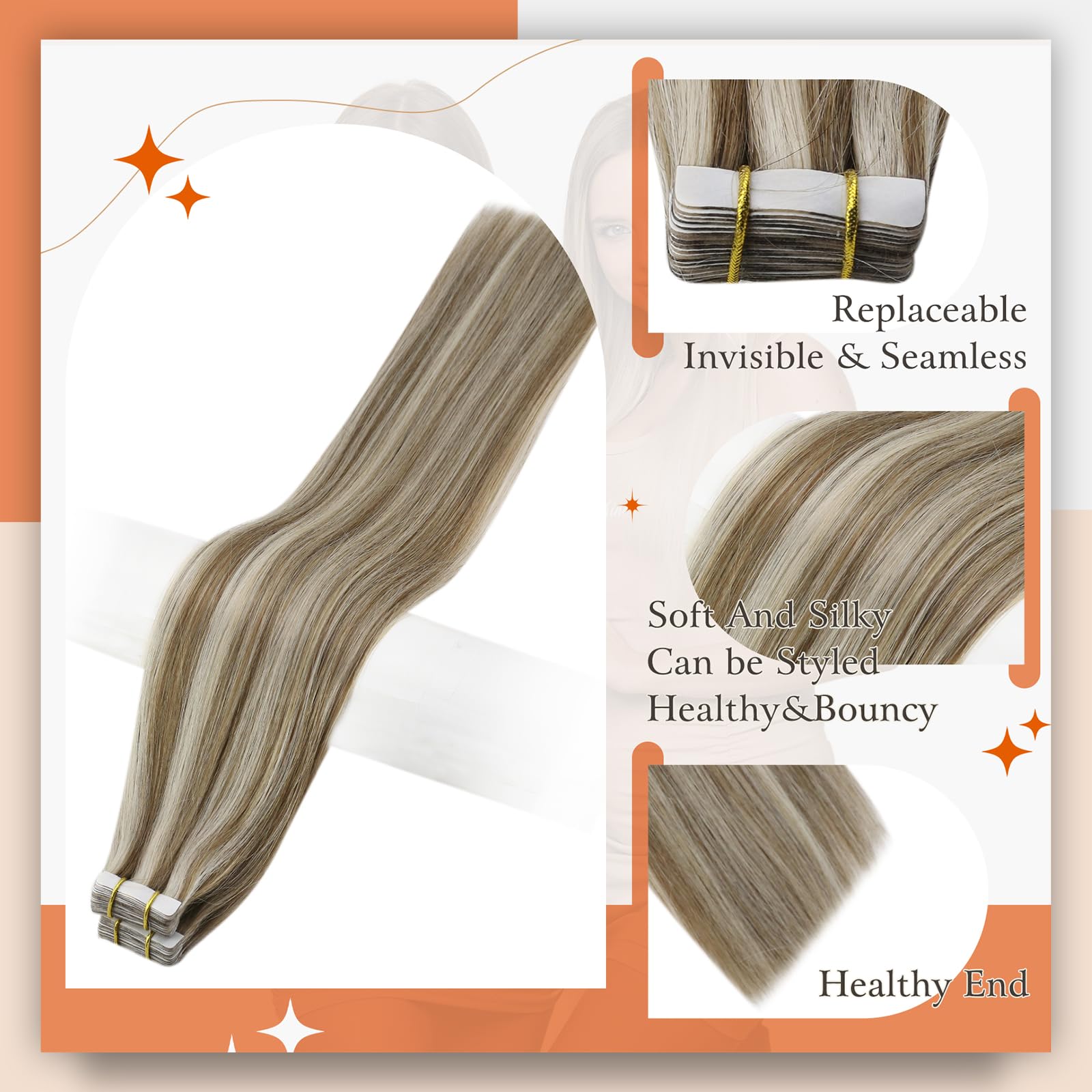 Foto 3 pulgar | Extension De Pelo Full Shine Con Cinta Adhesiva Sobre Cabello Humano Remy De 40 Cm - Venta Internacional.