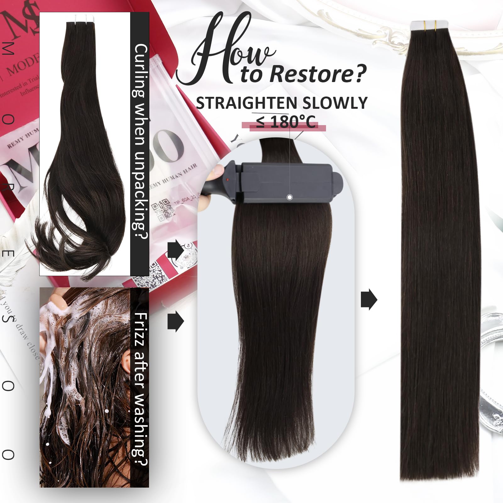 Foto 6 pulgar | Extensiones De Pelo Con Cinta Adhesiva Moresoo Brown, 40 Unidades, 80 G, 35 Cm De Largo - Venta Internacional.