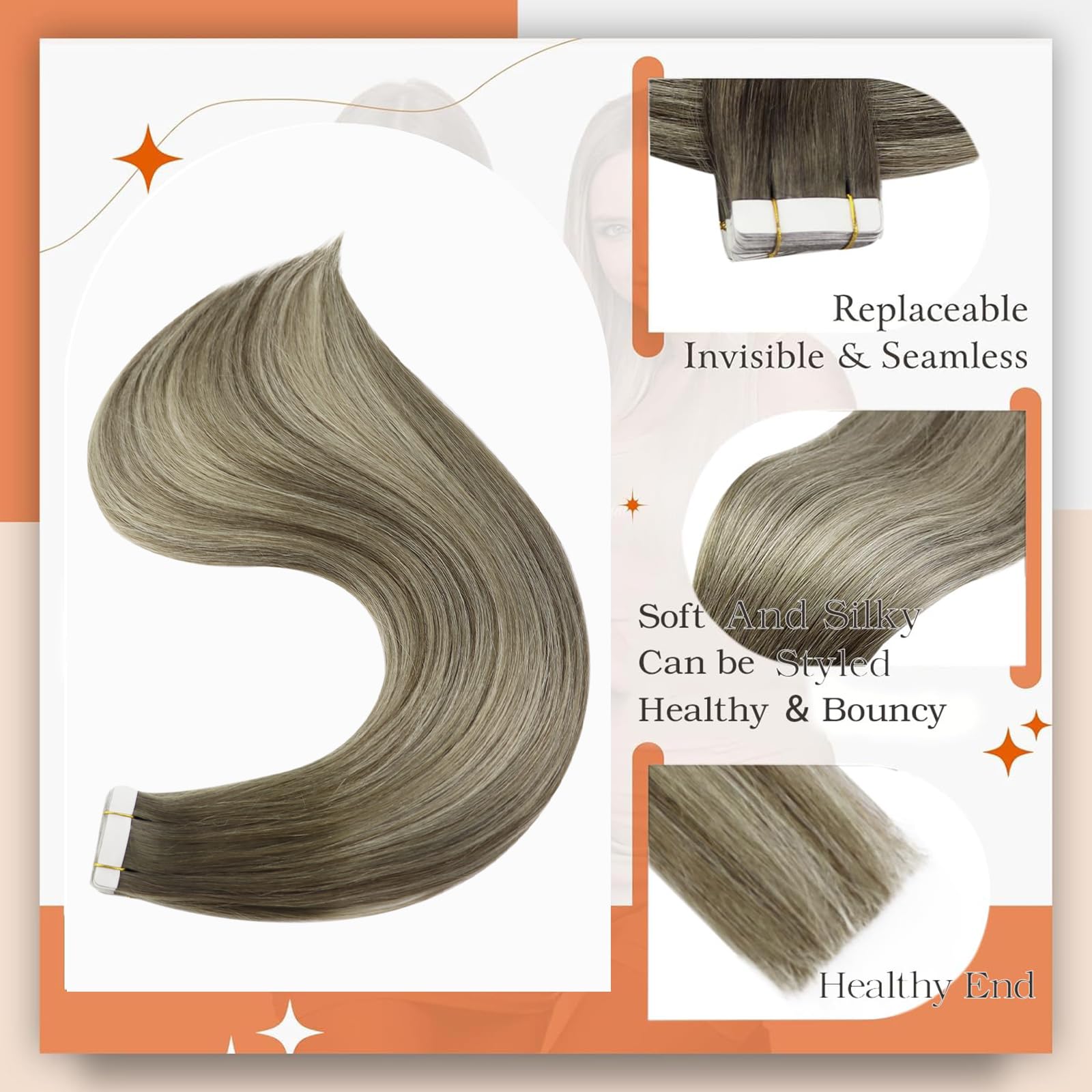 Foto 3 pulgar | Extensiones De Cabello Full Shine Tape En Color Balayage 7/1000/7 - Venta Internacional.