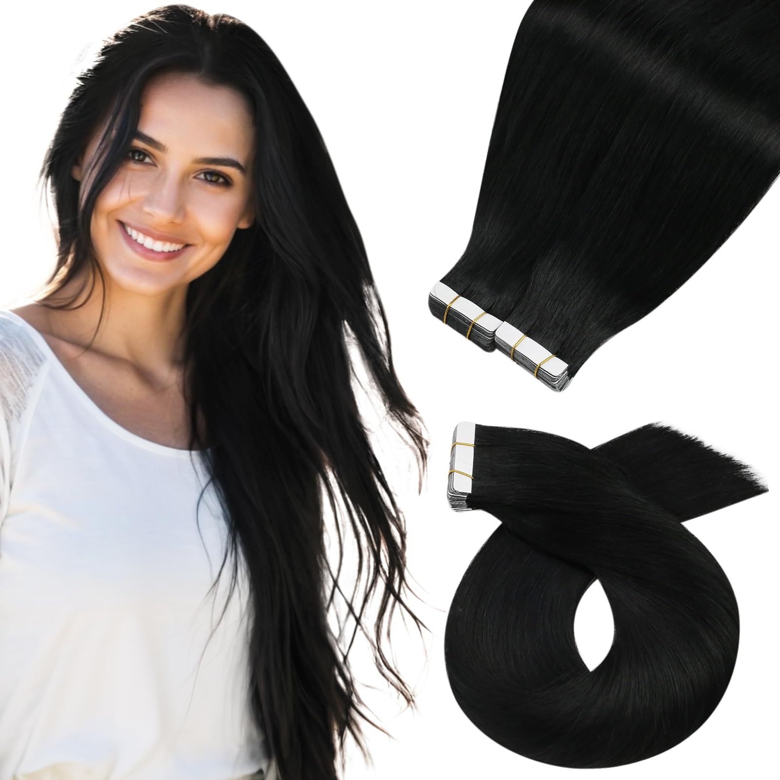 Foto 2 pulgar | Extensiones De Cabello Humano Con Cinta Adhesiva Moresoo Natural Black 30 Cm - Venta Internacional.