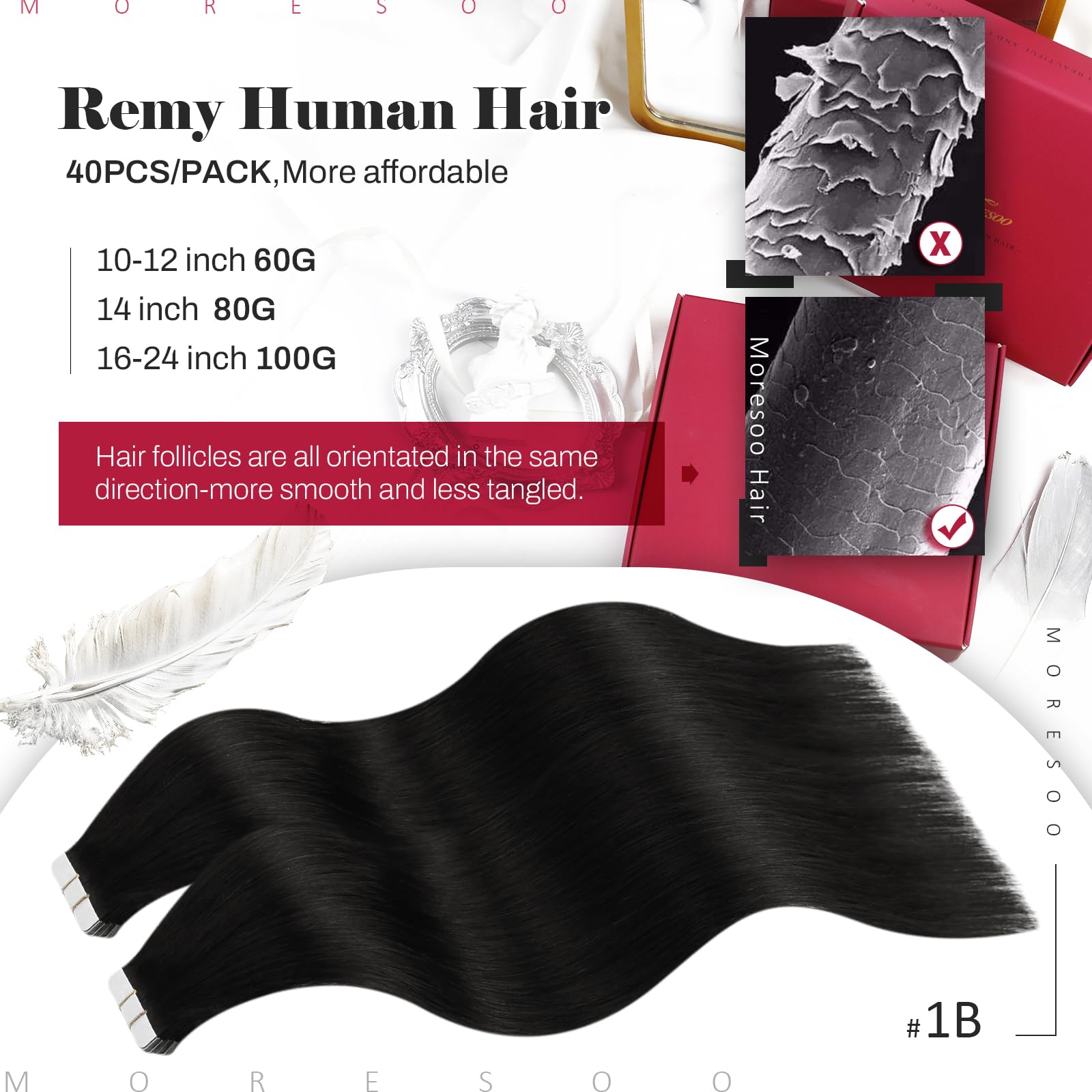 Foto 3 pulgar | Extensiones De Cabello Humano Con Cinta Adhesiva Moresoo Natural Black 30 Cm - Venta Internacional.