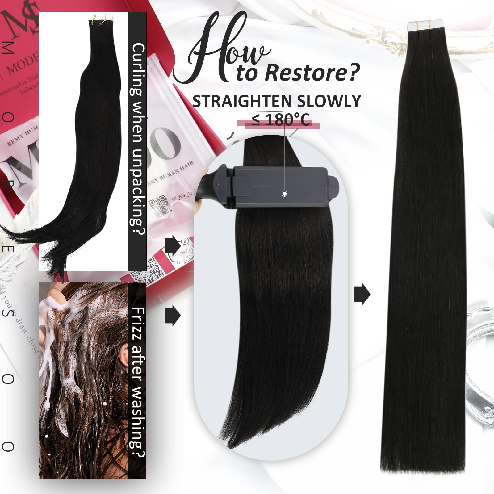 Foto 6 pulgar | Extensiones De Cabello Humano Con Cinta Adhesiva Moresoo Natural Black 30 Cm - Venta Internacional.