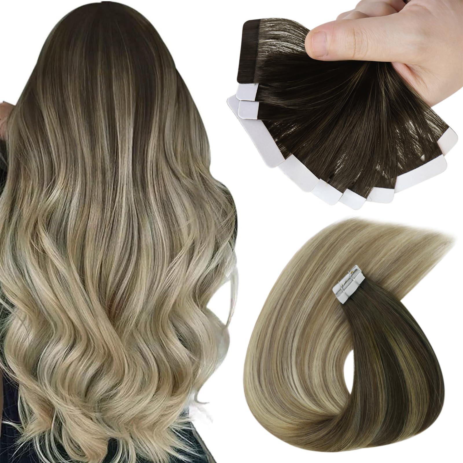Foto 2 pulgar | Extensiones De Cabello Humano Con Cinta Adhesiva Sunny Hair Ombre Castaño Oscuro-rubio - Venta Internacional.