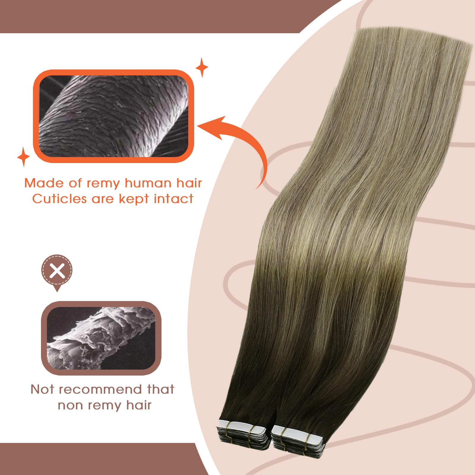 Foto 3 pulgar | Extensiones De Cabello Humano Con Cinta Adhesiva Sunny Hair Ombre Castaño Oscuro-rubio - Venta Internacional.
