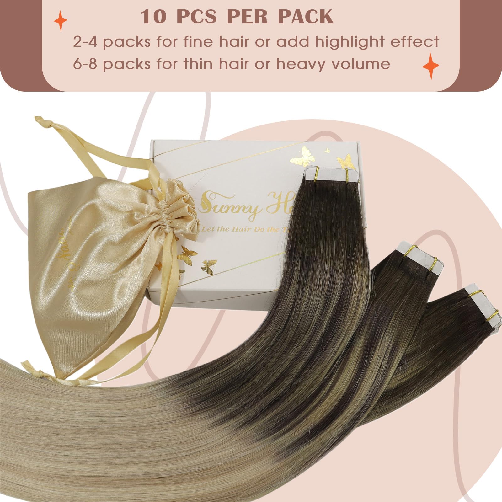 Foto 4 pulgar | Extensiones De Cabello Humano Con Cinta Adhesiva Sunny Hair Ombre Castaño Oscuro-rubio - Venta Internacional.