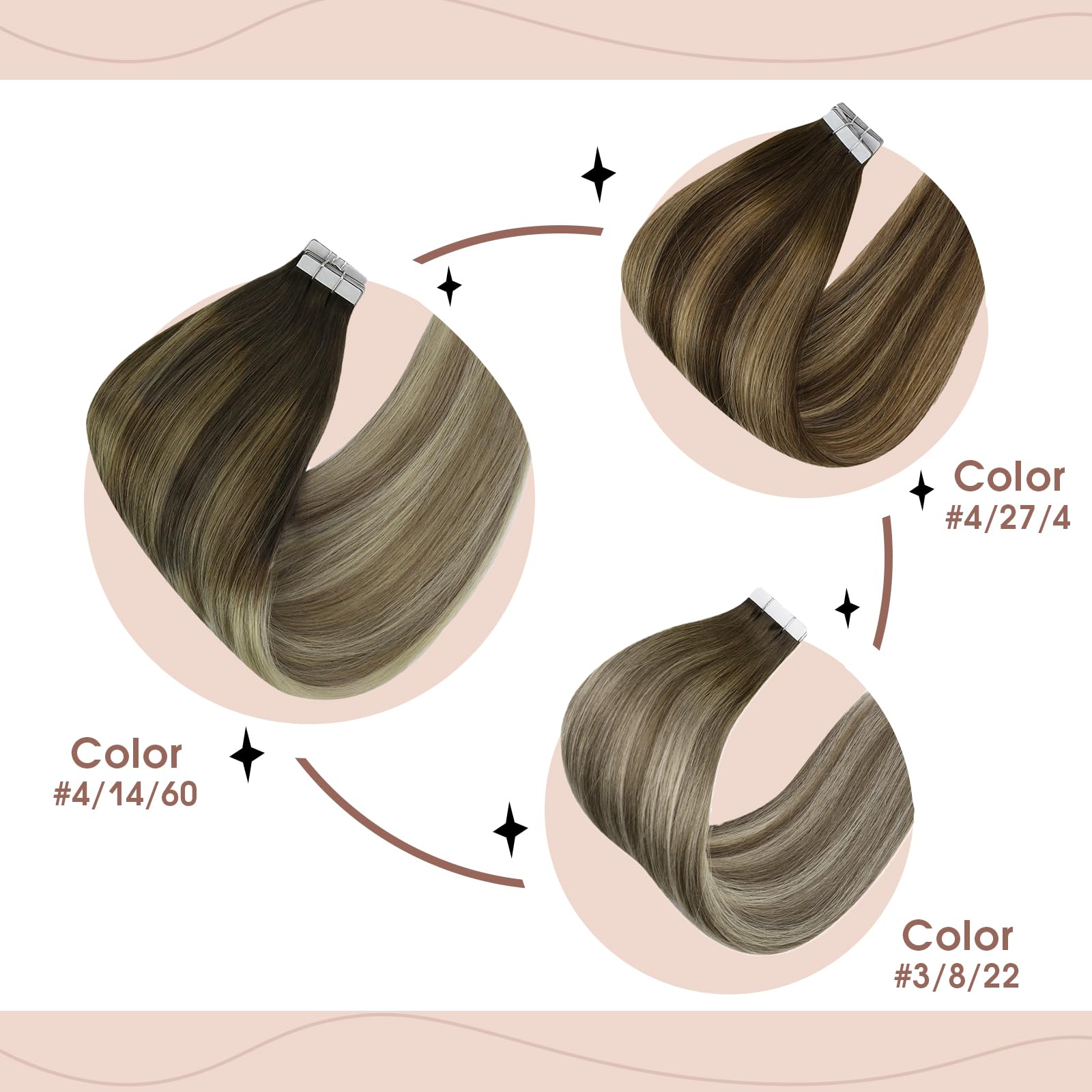 Foto 8 pulgar | Extensiones De Cabello Humano Con Cinta Adhesiva Sunny Hair Ombre Castaño Oscuro-rubio - Venta Internacional.