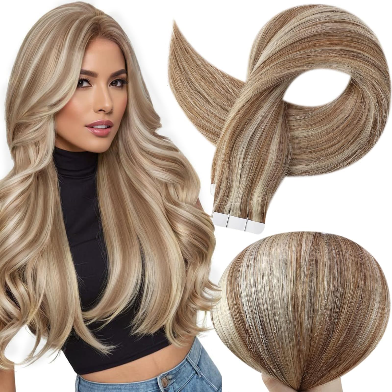 Foto 2 pulgar | Extensiones De Cabello Con Cinta Adhesiva Full Shine, 22 Cm, Marrón Dorado Y Rubio - Venta Internacional.