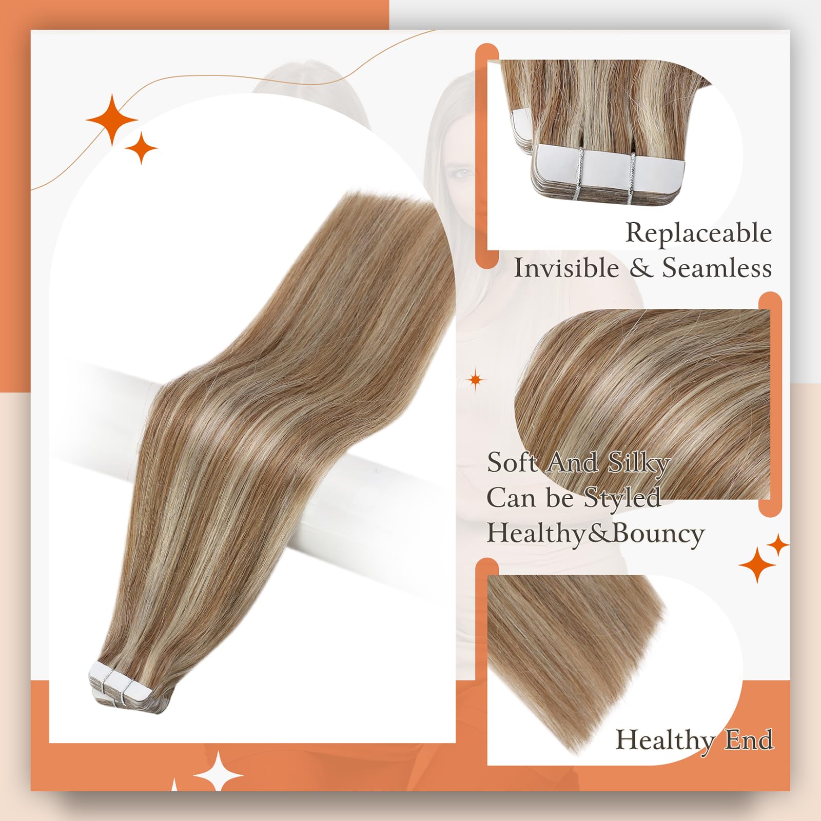 Foto 3 pulgar | Extensiones De Cabello Con Cinta Adhesiva Full Shine, 22 Cm, Marrón Dorado Y Rubio - Venta Internacional.