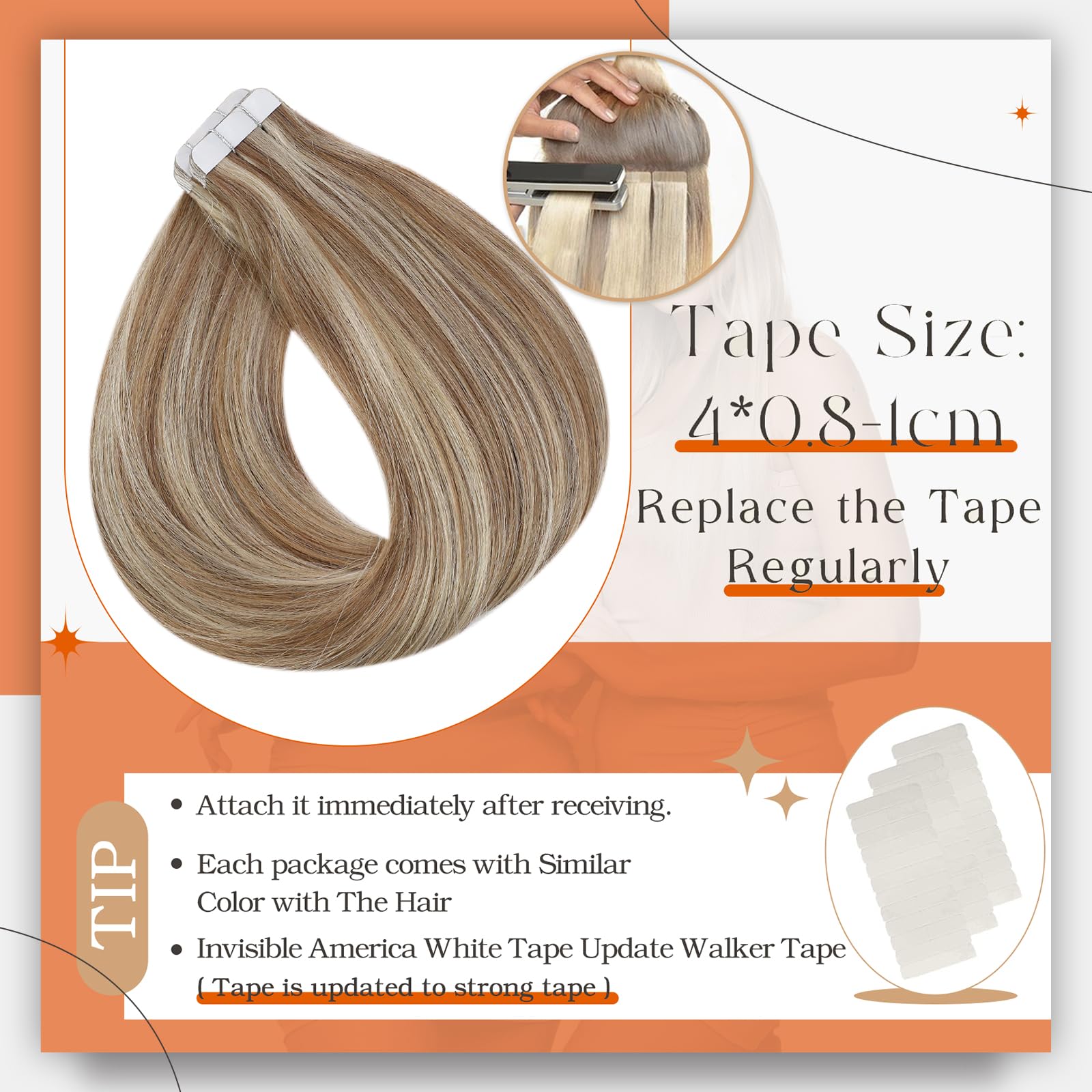 Foto 5 pulgar | Extensiones De Cabello Con Cinta Adhesiva Full Shine, 22 Cm, Marrón Dorado Y Rubio - Venta Internacional.