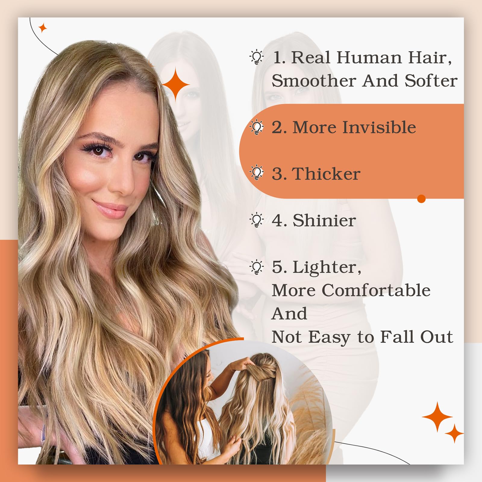 Foto 6 pulgar | Extensiones De Cabello Con Cinta Adhesiva Full Shine, 22 Cm, Marrón Dorado Y Rubio - Venta Internacional.