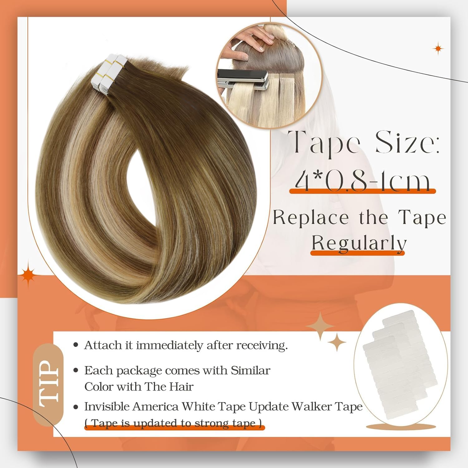 Foto 4 pulgar | Extensiones De Cabello Full Shine Tape En Color Marrón/rubio, 50 G, 22 Cm - Venta Internacional.