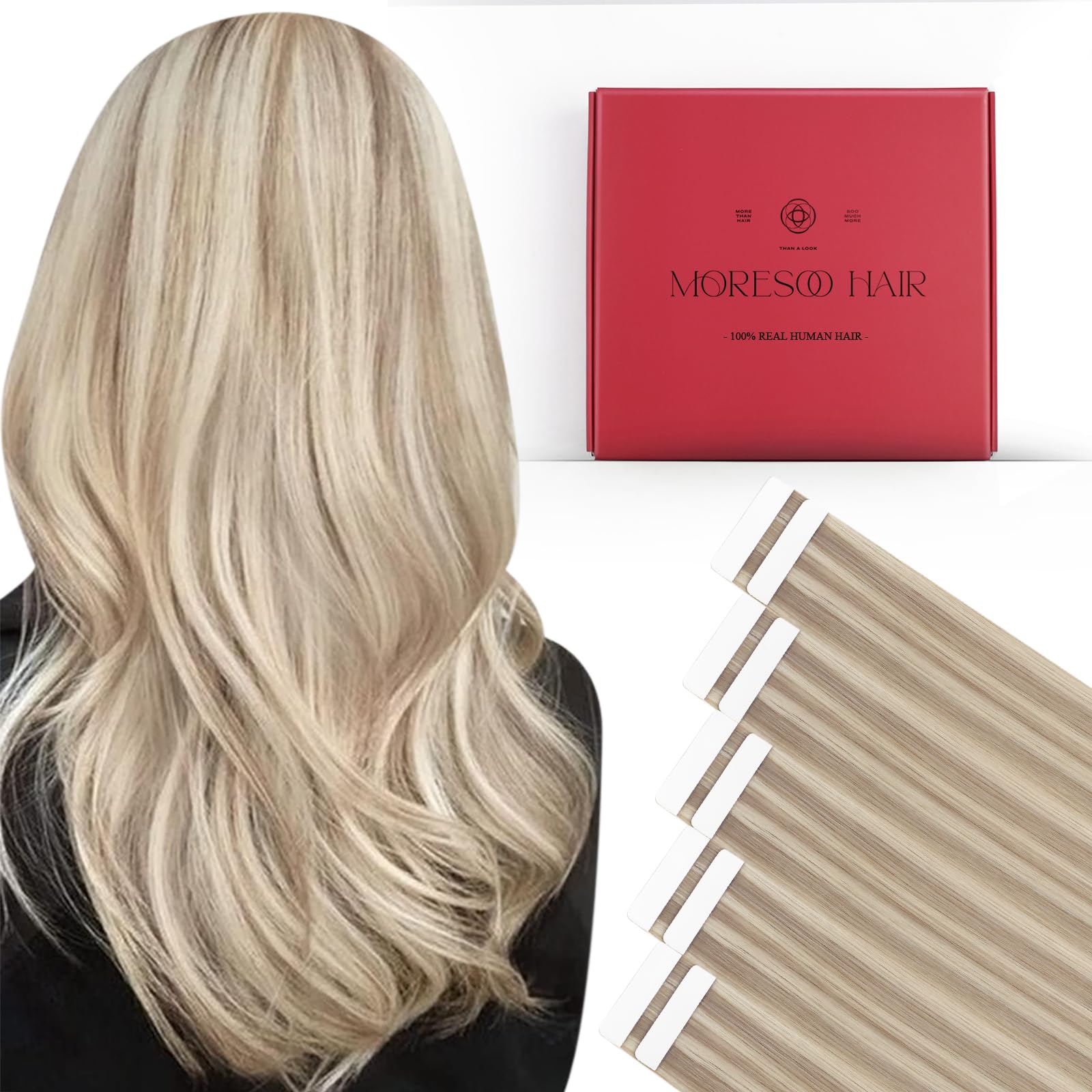 Foto 2 pulgar | Extensiones De Cabello Moresoo Con Cinta Adhesiva, 18 Cm, 25 G, Cabello Humano Remy - Venta Internacional.