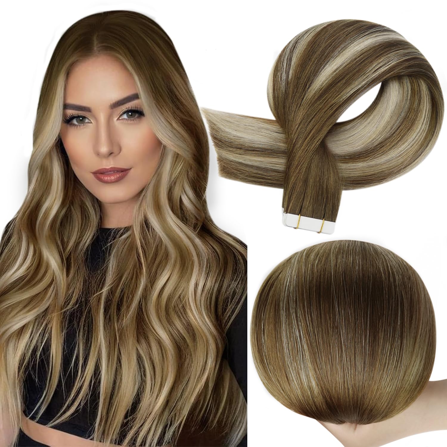 Foto 2 pulgar | Extensiones De Cabello Full Shine Tape En Color 4, Marrón A 27/60 - Venta Internacional.
