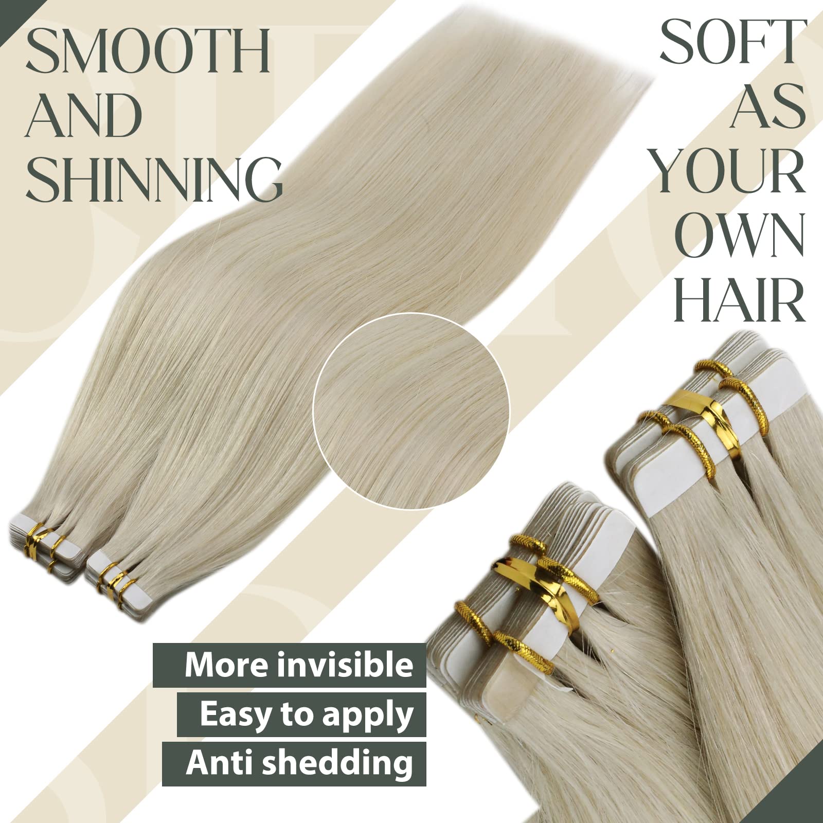 Foto 3 pulgar | Extensiones De Pelo Con Cinta Adhesiva, Cabello Humano Rubio, 40 Cm - Venta Internacional.