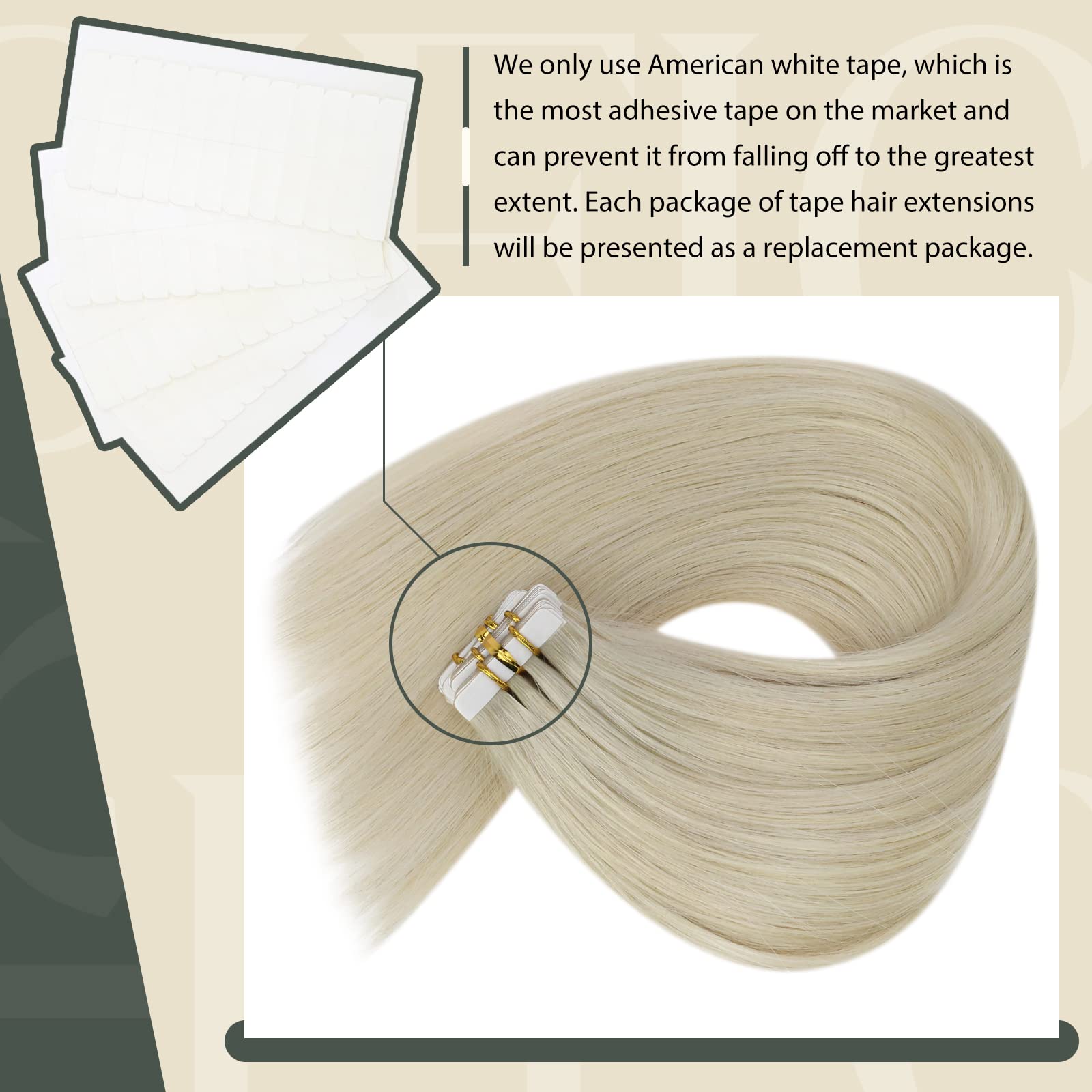Foto 4 pulgar | Extensiones De Pelo Con Cinta Adhesiva, Cabello Humano Rubio, 40 Cm - Venta Internacional.