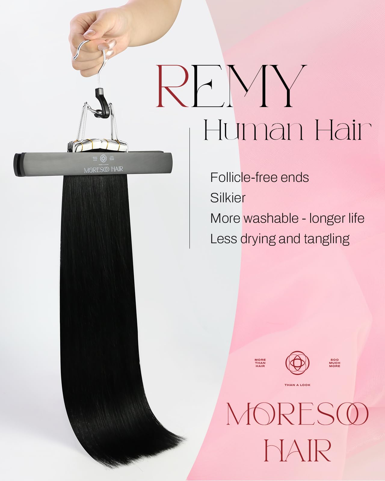 Foto 3 pulgar | Extensiones De Pelo Con Cinta Adhesiva Moresoo, 40 Cm, 20 Unidades, 50 G, Color Negro Azabache - Venta Internacional.