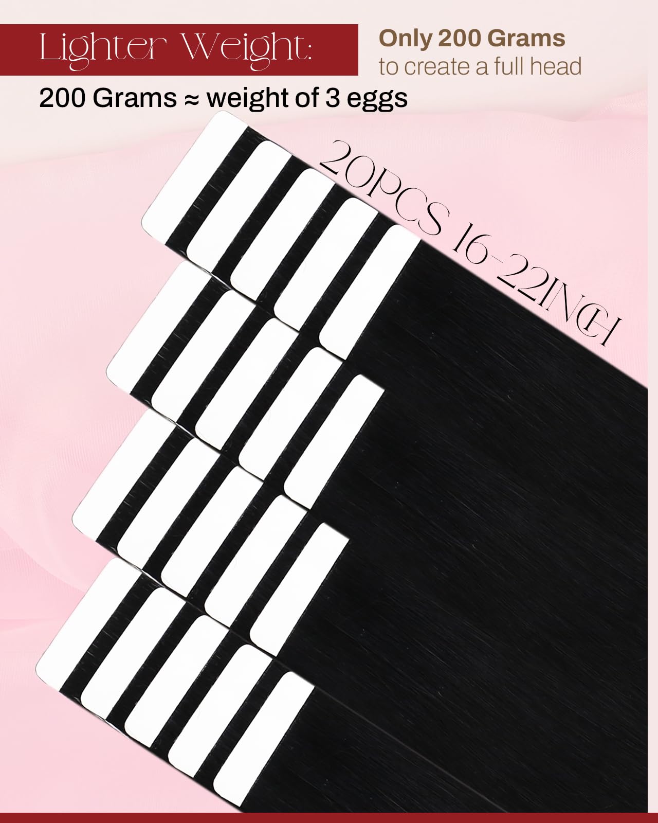 Foto 5 pulgar | Extensiones De Pelo Con Cinta Adhesiva Moresoo, 40 Cm, 20 Unidades, 50 G, Color Negro Azabache - Venta Internacional.