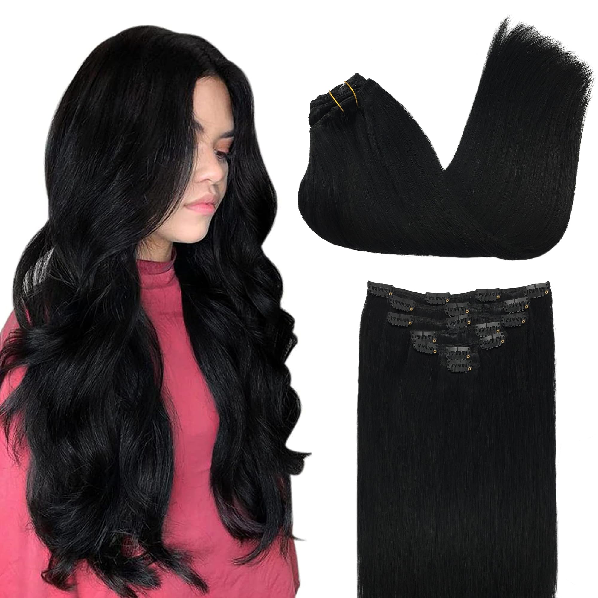 Foto 2 pulgar | Extensiones De Cabello Goo Goo, Cabello Humano Real, 14 Pulgadas, 120 G, 7 Unidades, Negro Azabache - Venta Internacio