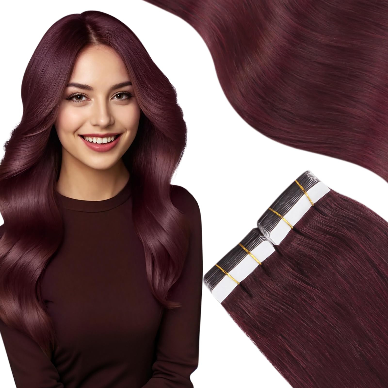 Foto 2 pulgar | Extensiones De Cabello Humano Moresoo Con Cinta Adhesiva, 22 Cm, Color Burdeos - Venta Internacional.