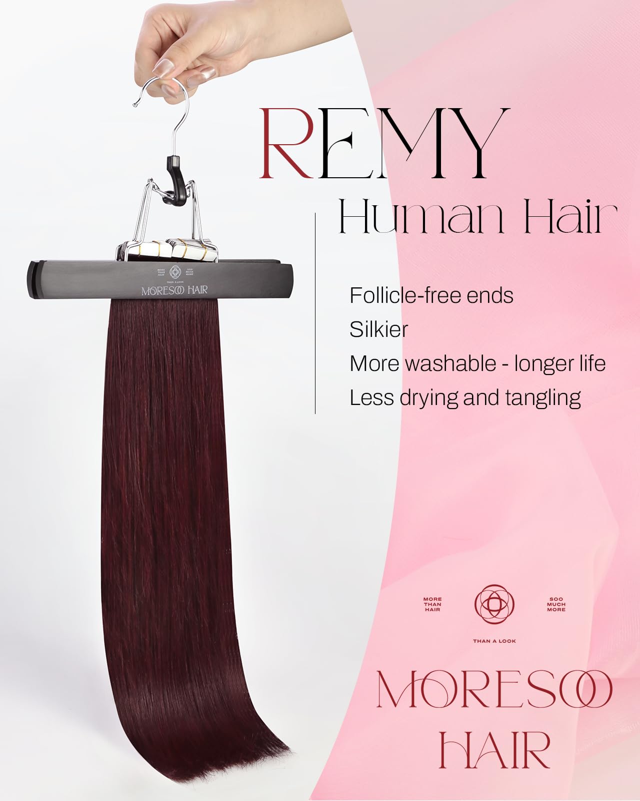 Foto 3 pulgar | Extensiones De Cabello Humano Moresoo Con Cinta Adhesiva, 22 Cm, Color Burdeos - Venta Internacional.