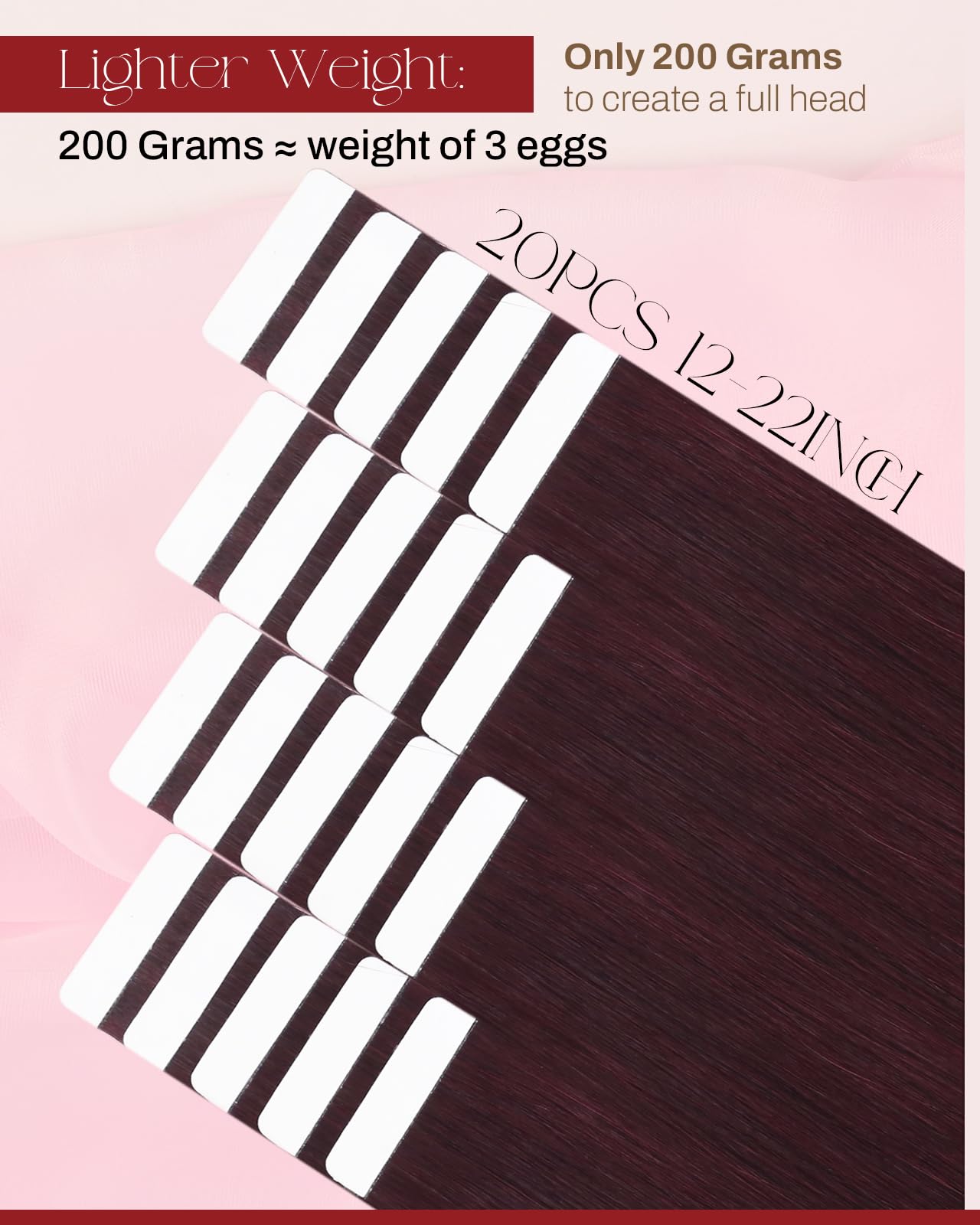 Foto 5 pulgar | Extensiones De Cabello Humano Moresoo Con Cinta Adhesiva, 22 Cm, Color Burdeos - Venta Internacional.