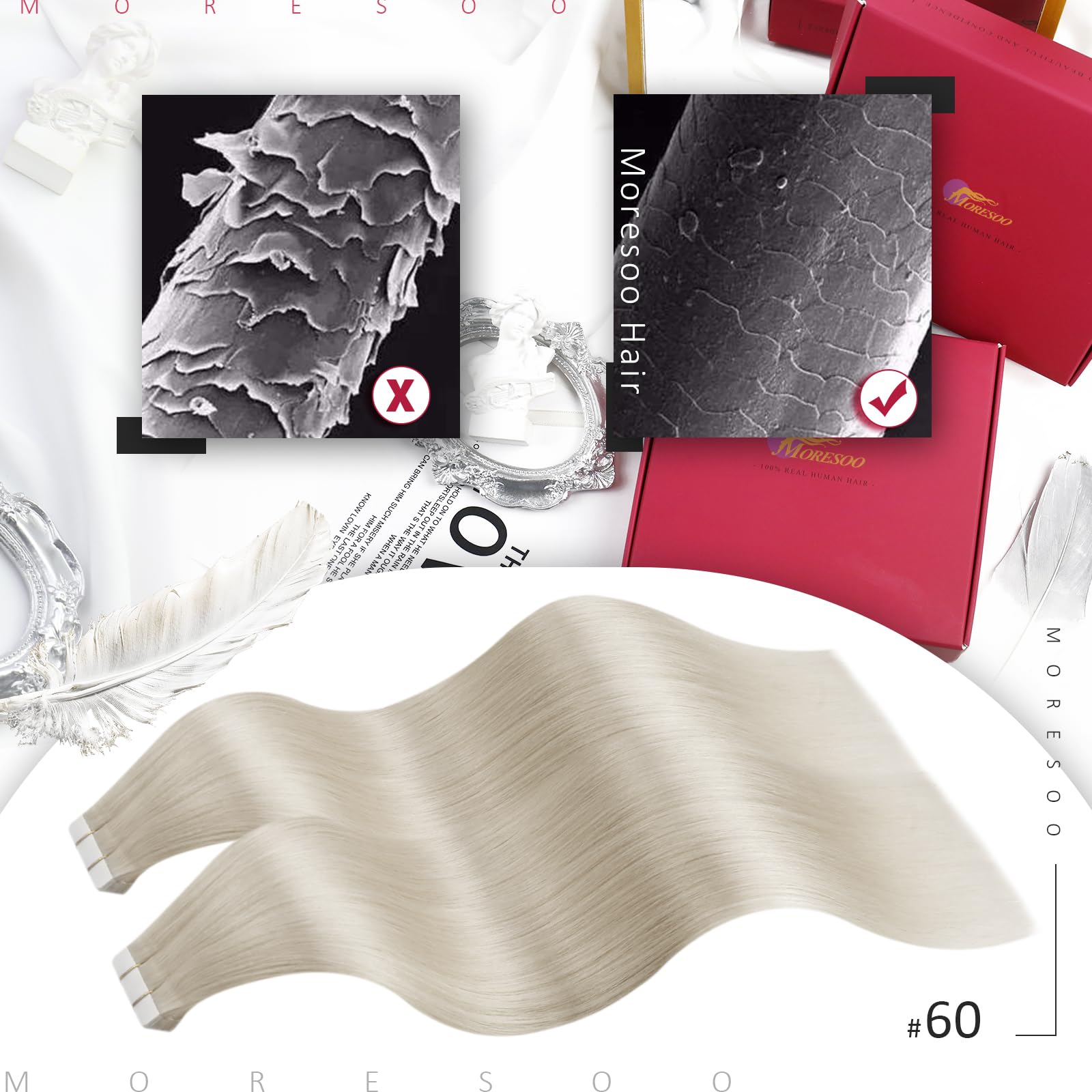 Foto 3 pulgar | Extensiones De Cabello Con Cinta Adhesiva Moresoo Platinum Blonde 40 Piezas, 100 G - Venta Internacional.