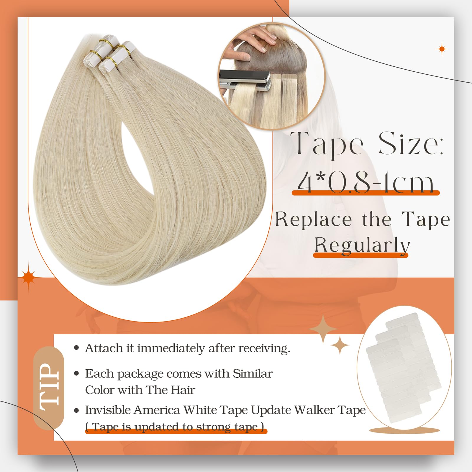Foto 5 pulgar | Extensiones De Pelo Con Cinta Adhesiva, Color Rubio Brillante, 56 Cm, 50 G, 20 Unidades - Venta Internacional.