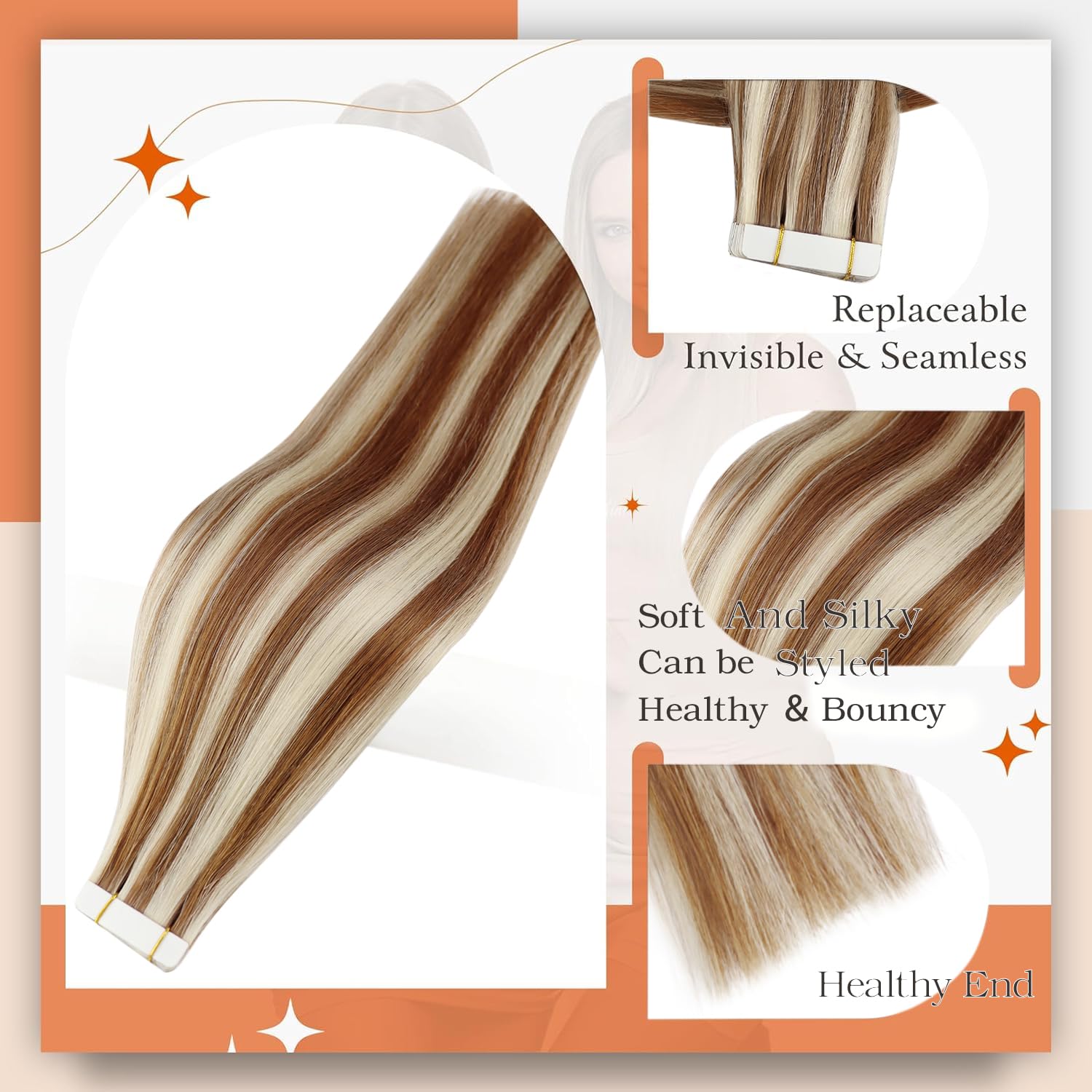 Foto 3 pulgar | Extensiones De Pelo Con Cinta Adhesiva Full Shine Highlight Blonde 14 Cm - Venta Internacional.