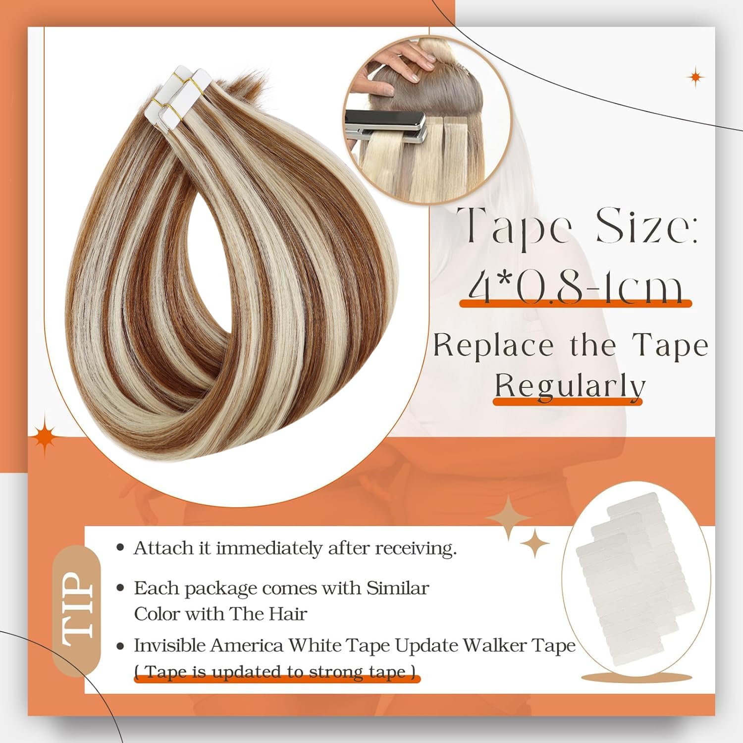 Foto 5 pulgar | Extensiones De Pelo Con Cinta Adhesiva Full Shine Highlight Blonde 14 Cm - Venta Internacional.
