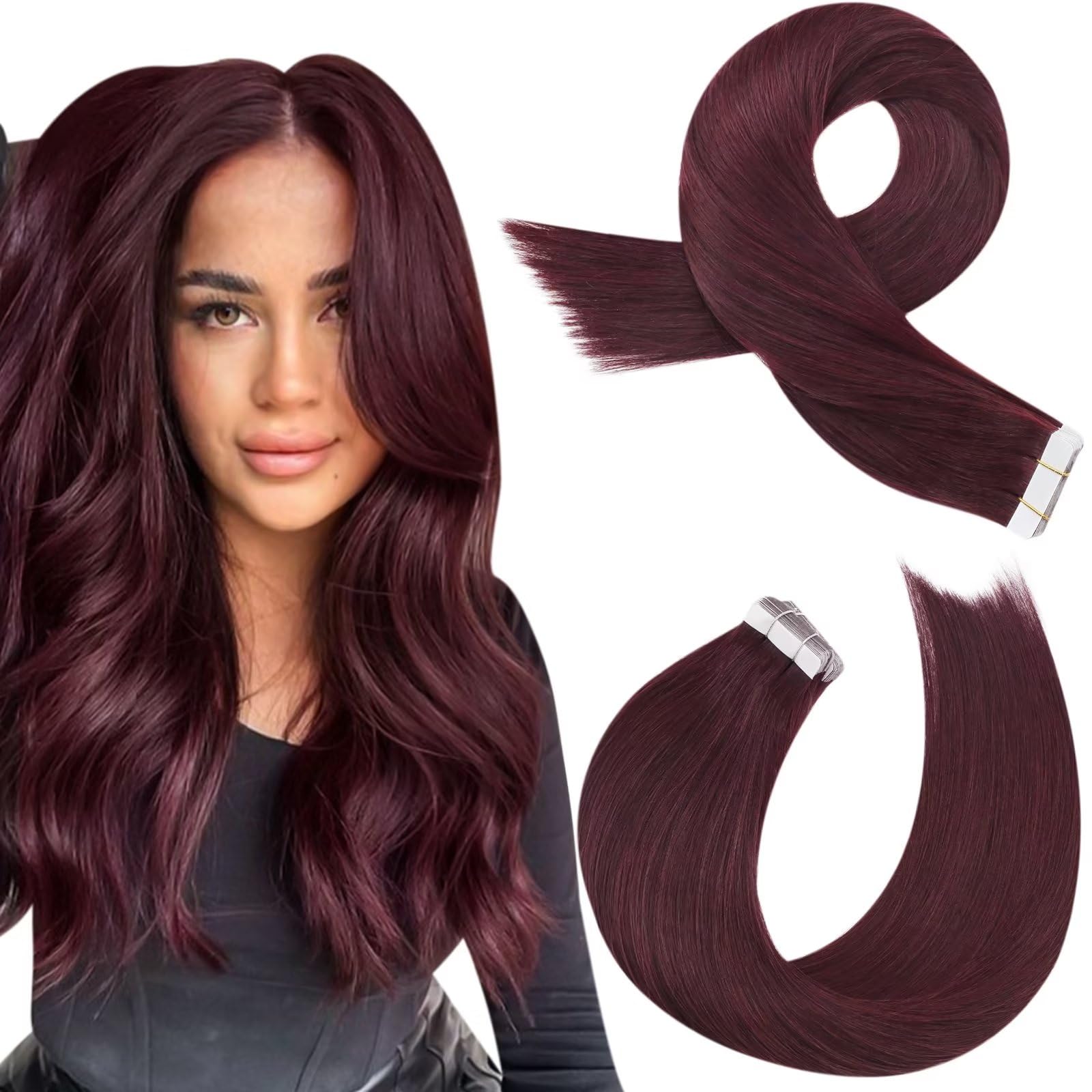 Foto 2 pulgar | Extensiones De Pelo Con Cinta Adhesiva Moresoo Burgundy Wine Red, 50 G, 20 Cm - Venta Internacional.