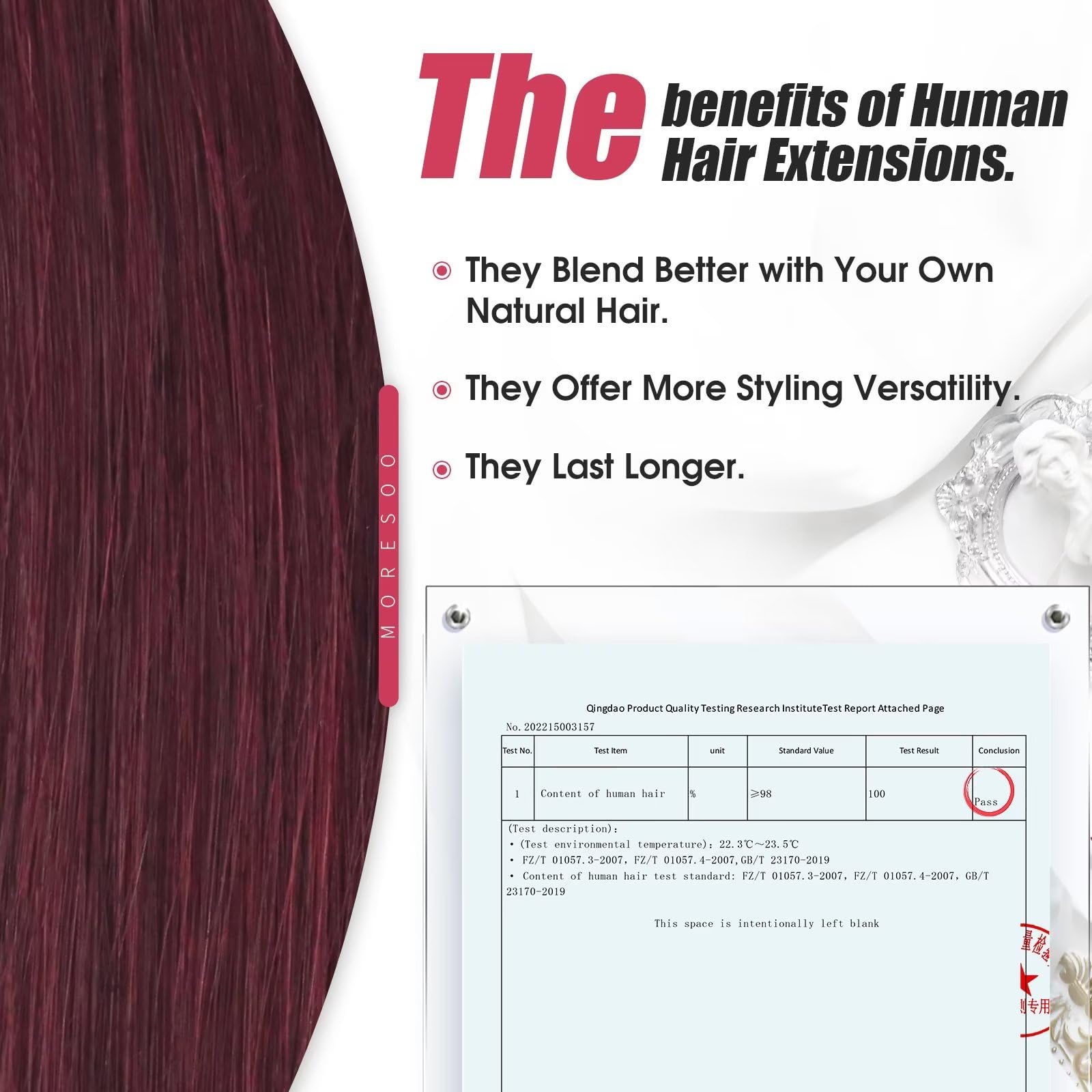 Foto 4 pulgar | Extensiones De Pelo Con Cinta Adhesiva Moresoo Burgundy Wine Red, 50 G, 20 Cm - Venta Internacional.