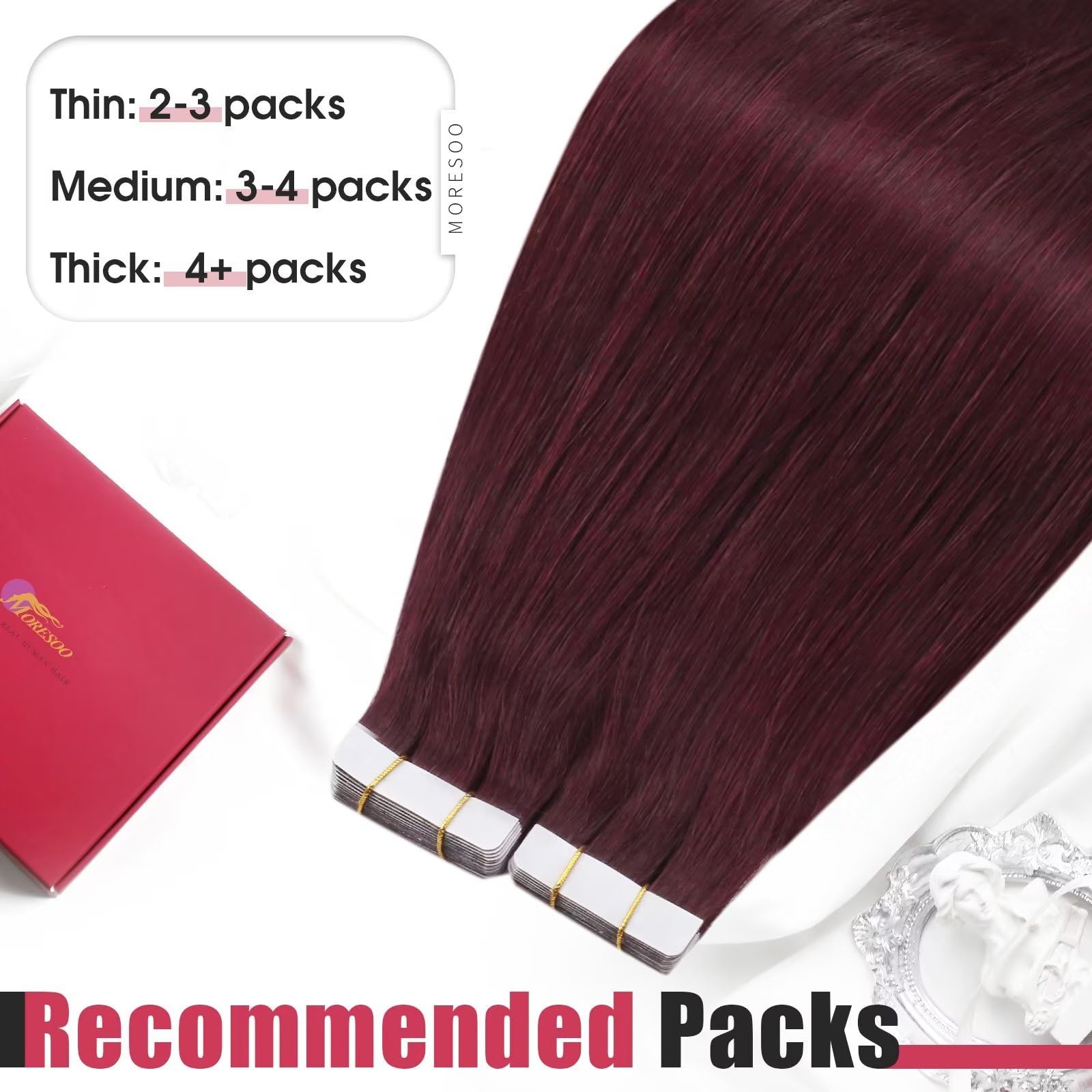 Foto 8 pulgar | Extensiones De Pelo Con Cinta Adhesiva Moresoo Burgundy Wine Red, 50 G, 20 Cm - Venta Internacional.