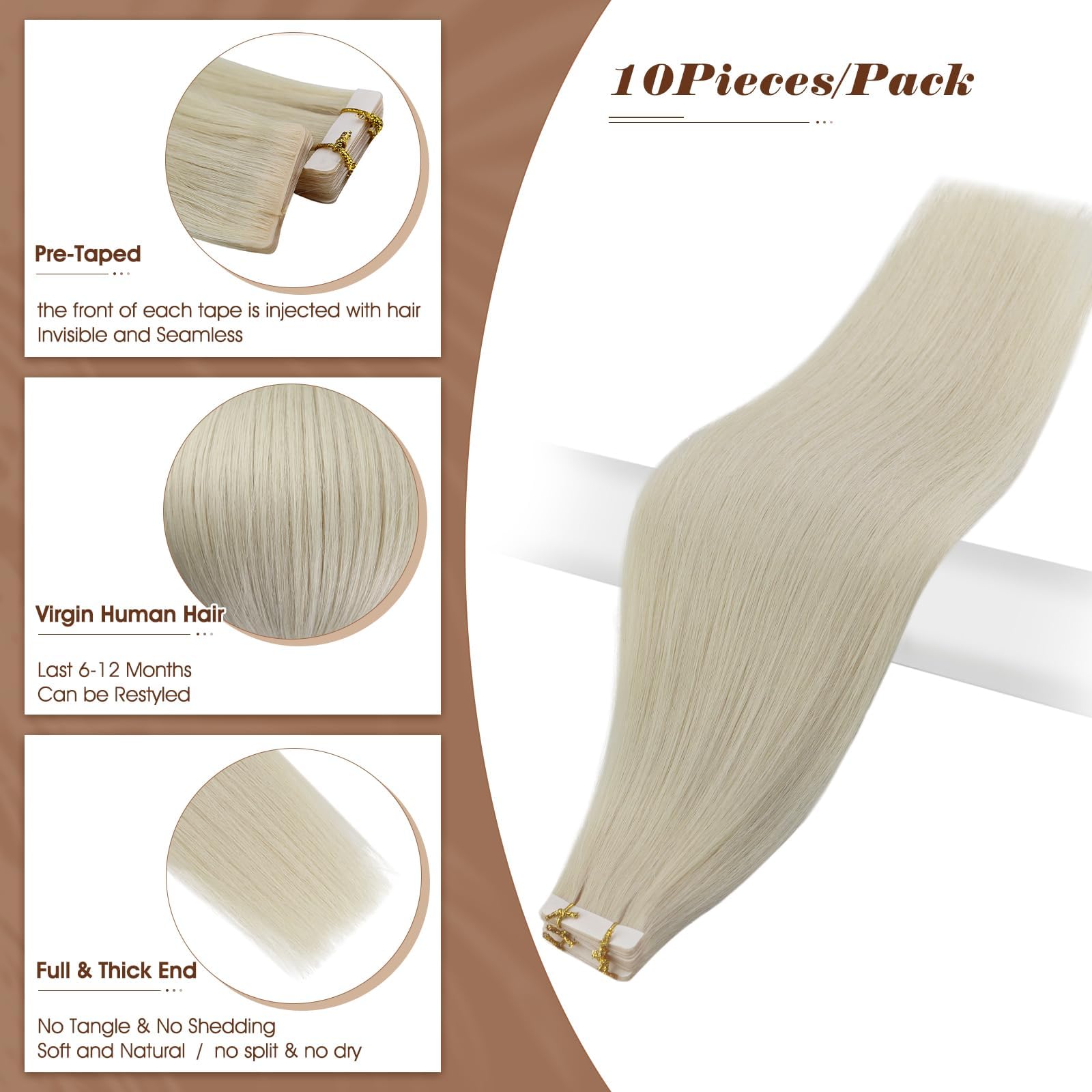 Foto 3 pulgar | Cinta Inyectada Full Shine Para Extensiones De Cabello, Sin Costuras, 60 Cm - Venta Internacional.