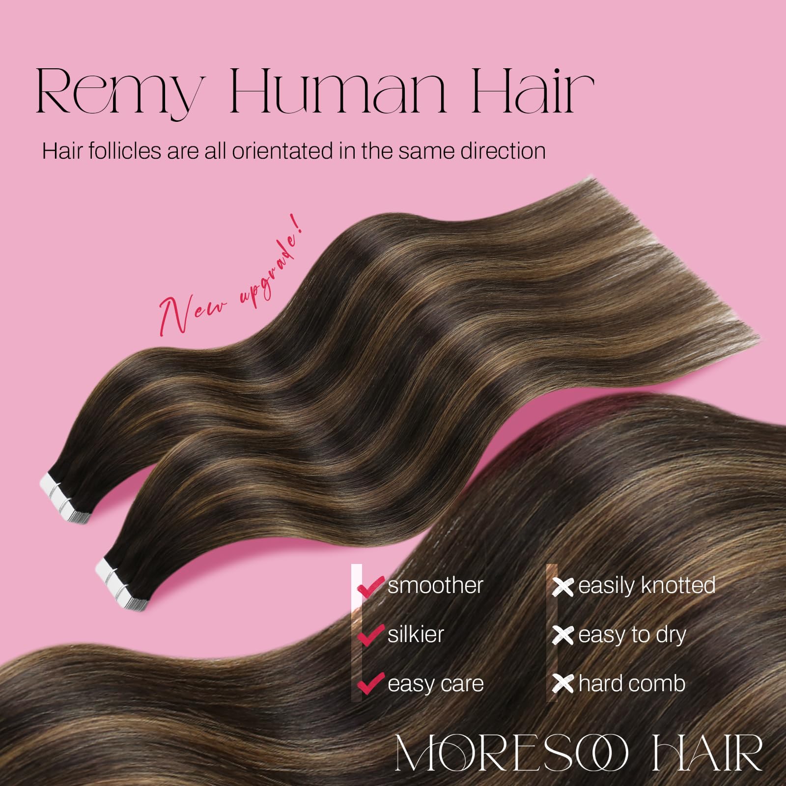 Foto 3 pulgar | Extensiones De Cabello Humano Moresoo Ombre Con Cinta Adhesiva, 60 Cm, 50 G - Venta Internacional.