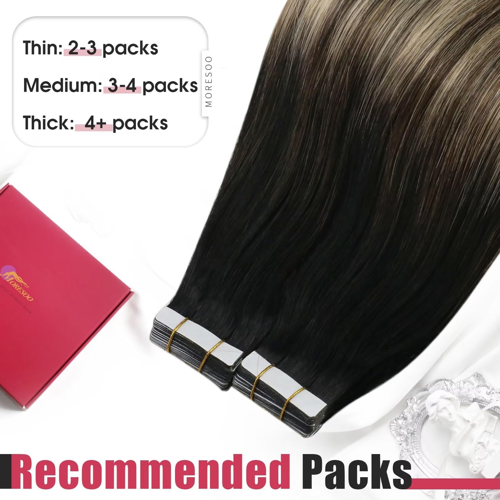 Foto 8 pulgar | Extensiones De Pelo Moresoo Balayage Con Cinta Adhesiva, De Color Negro A Marrón, 40 Cm - Venta Internacional.