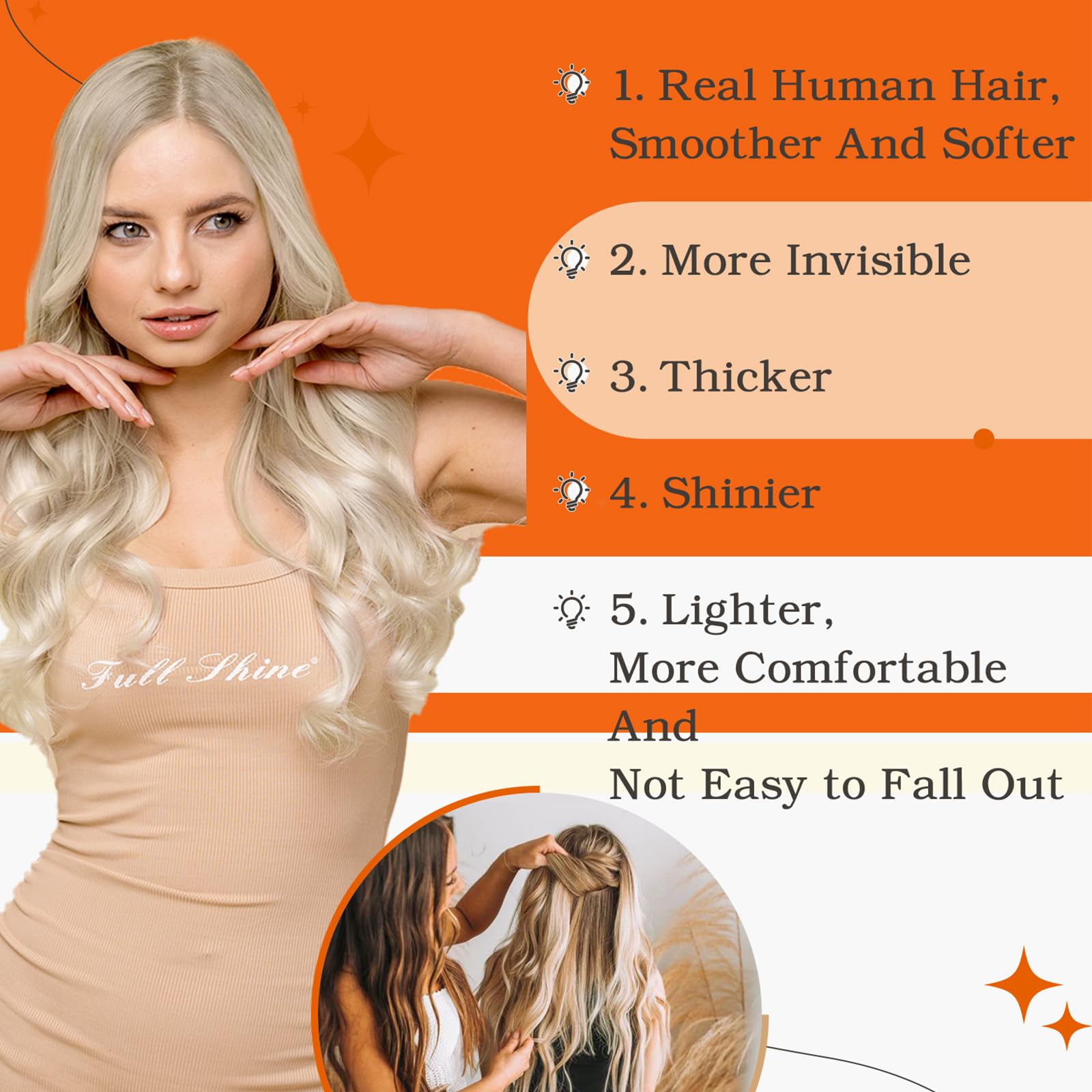 Foto 7 | Extensiones De Cabello Humano Brasileño Con Cinta Adhesiva, Brillo Completo, 60 X 14 Cm - Venta Internacional.
