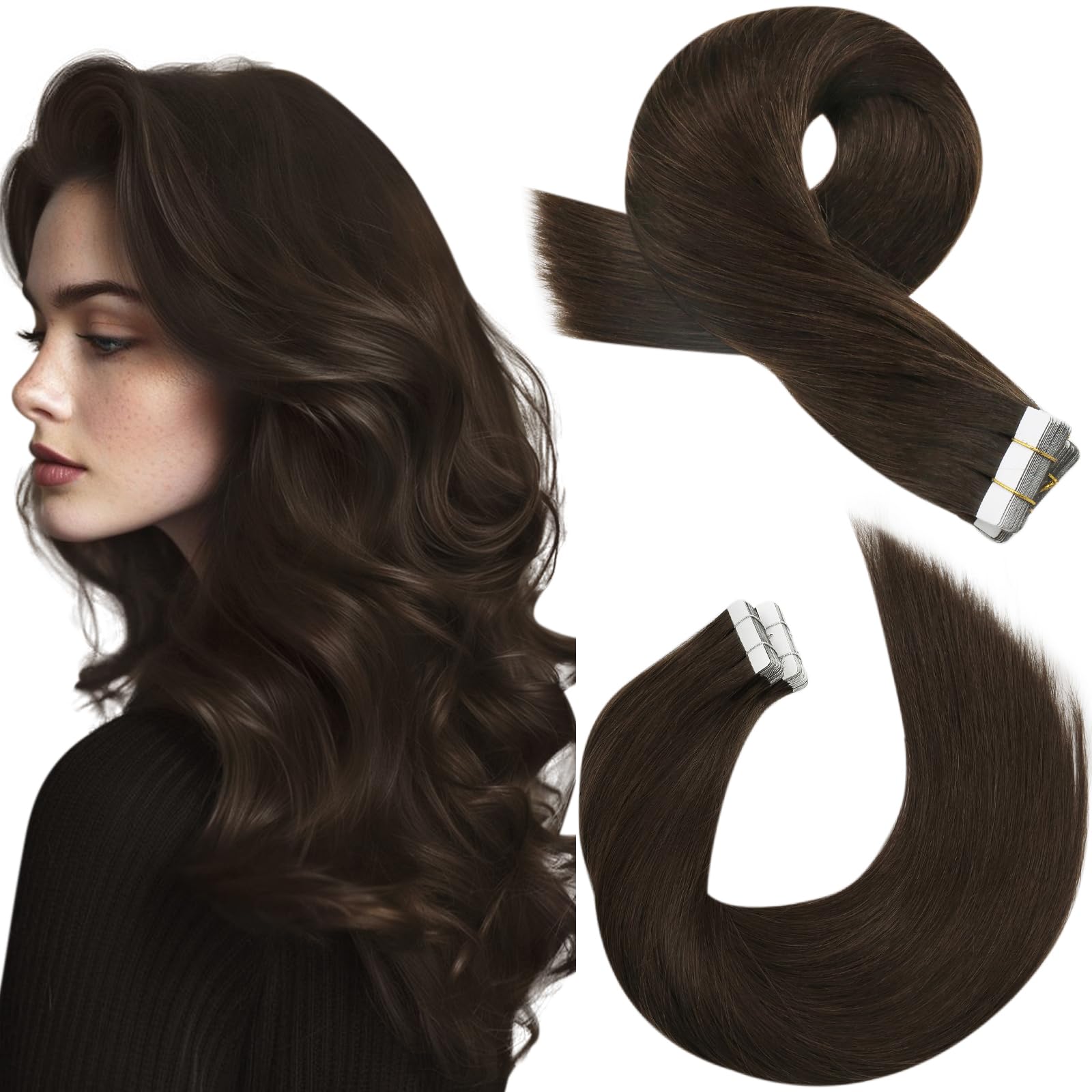 Foto 2 pulgar | Extensiones De Cabello Moresoo Con Cinta Adhesiva De Pelo Real, 35 Cm, 20 Unidades, Color Marrón Oscuro - Venta I