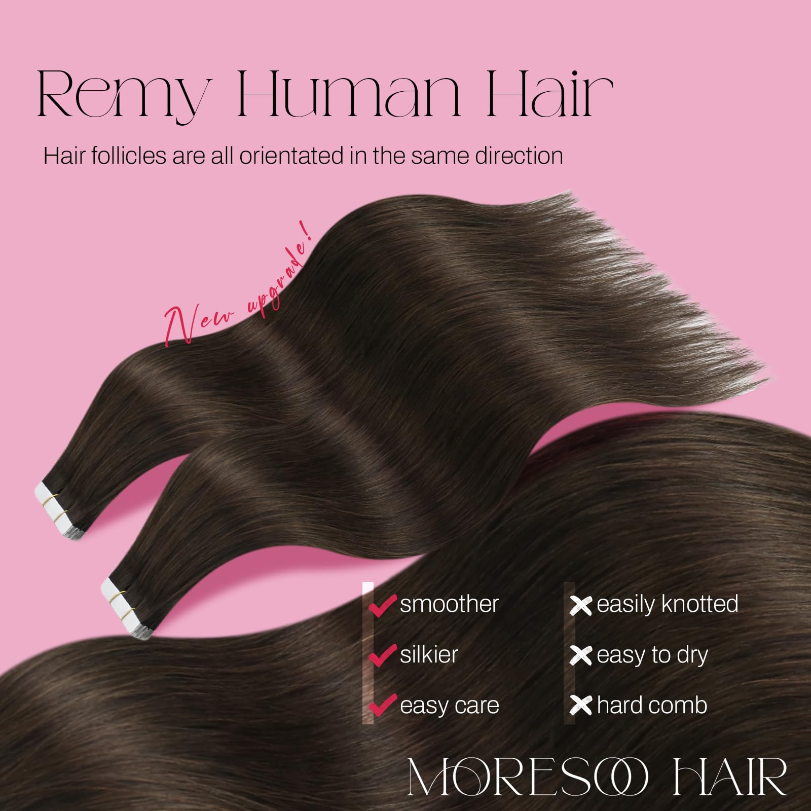 Foto 3 pulgar | Extensiones De Cabello Moresoo Con Cinta Adhesiva De Pelo Real, 35 Cm, 20 Unidades, Color Marrón Oscuro - Venta I