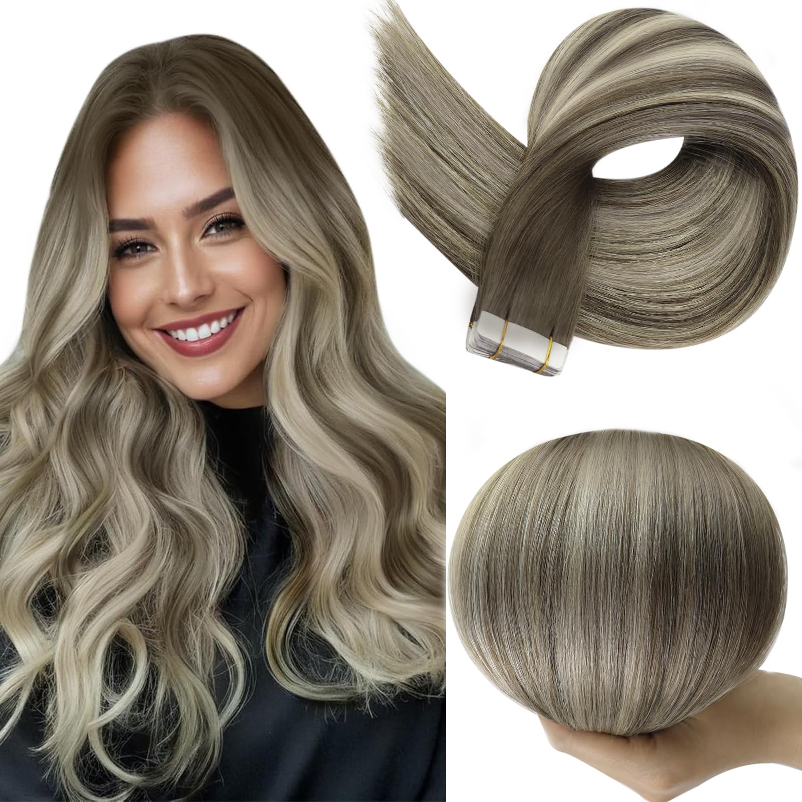 Foto 1 | Extensiones De Cabello Con Cinta Adhesiva Full Shine, Marrón/rubio, 14 Pulgadas, 50 G - Venta Internacional.